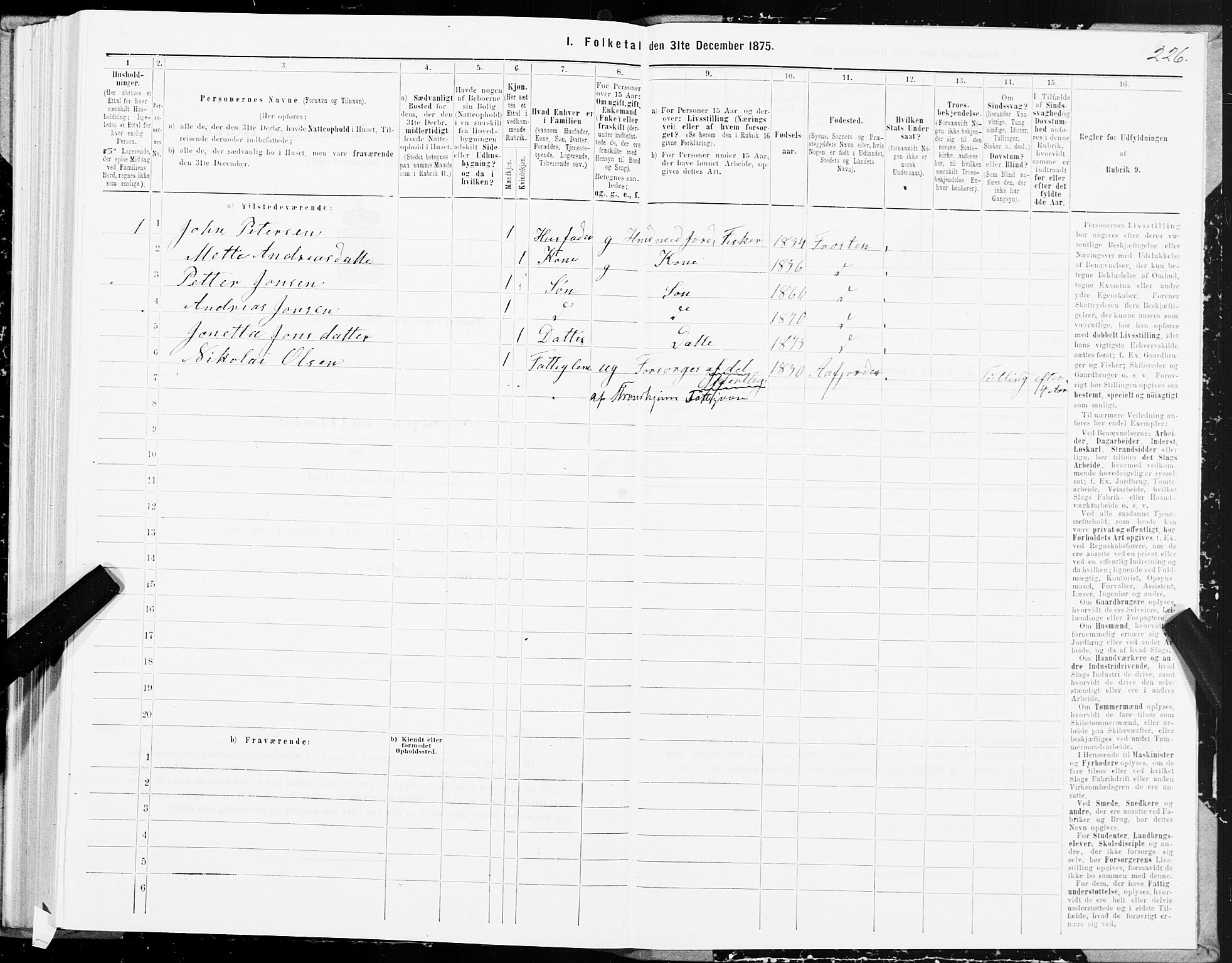 SAT, Folketelling 1875 for 1717P Frosta prestegjeld, 1875, s. 1226