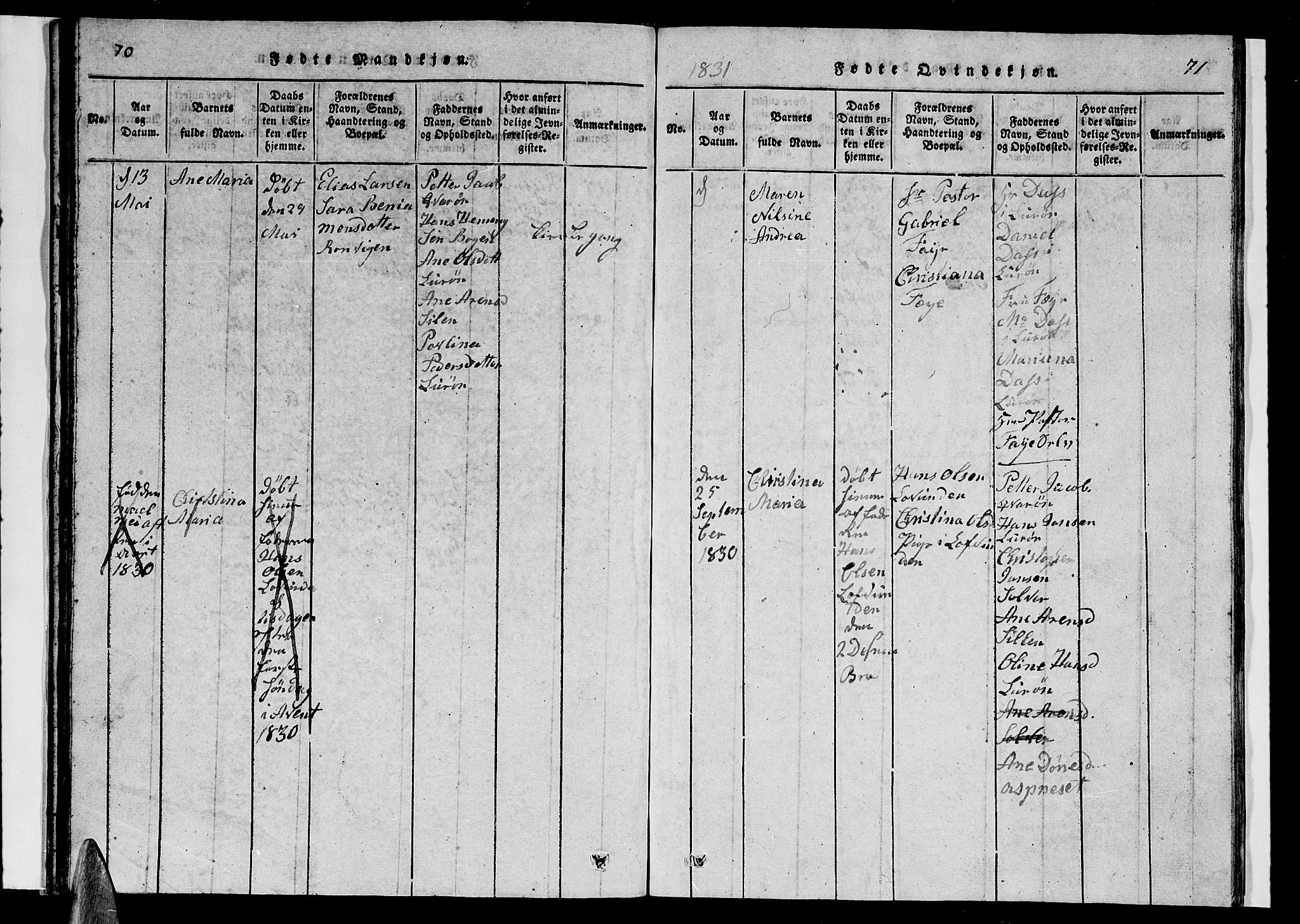 Ministerialprotokoller, klokkerbøker og fødselsregistre - Nordland, AV/SAT-A-1459/839/L0571: Klokkerbok nr. 839C01, 1820-1840, s. 70-71