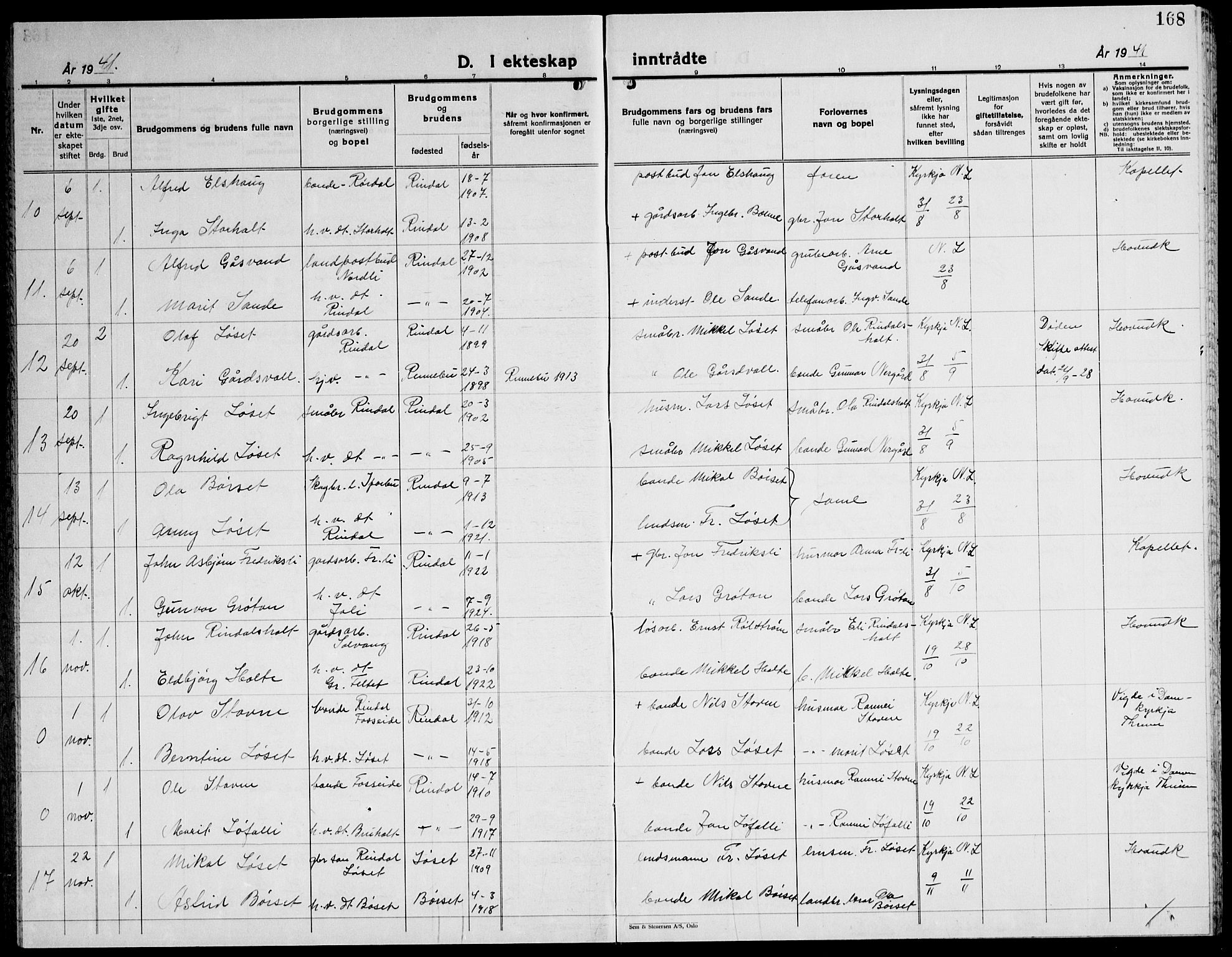 Ministerialprotokoller, klokkerbøker og fødselsregistre - Møre og Romsdal, SAT/A-1454/598/L1080: Klokkerbok nr. 598C05, 1927-1944, s. 168