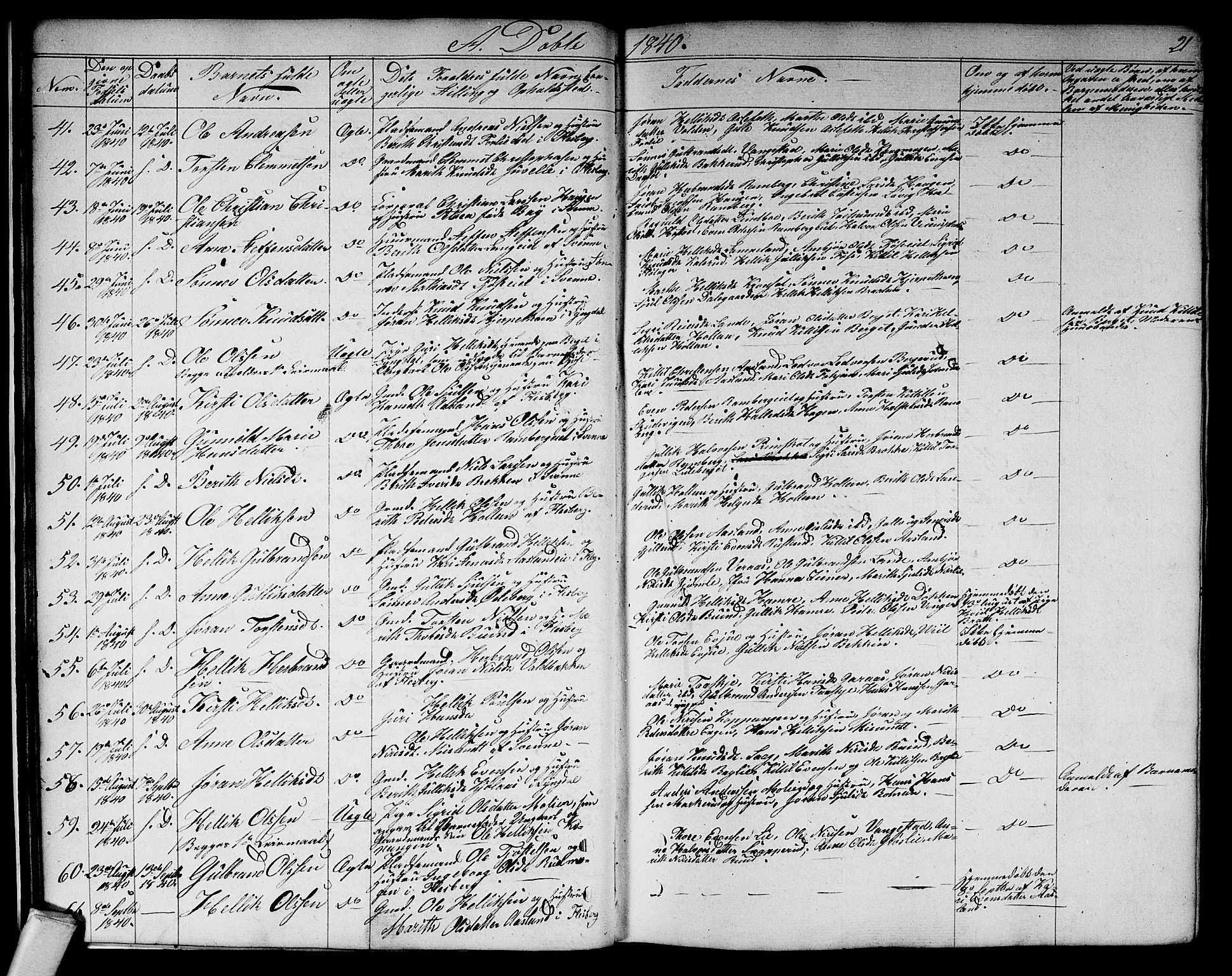 Flesberg kirkebøker, AV/SAKO-A-18/G/Ga/L0002: Klokkerbok nr. I 2, 1834-1860, s. 21