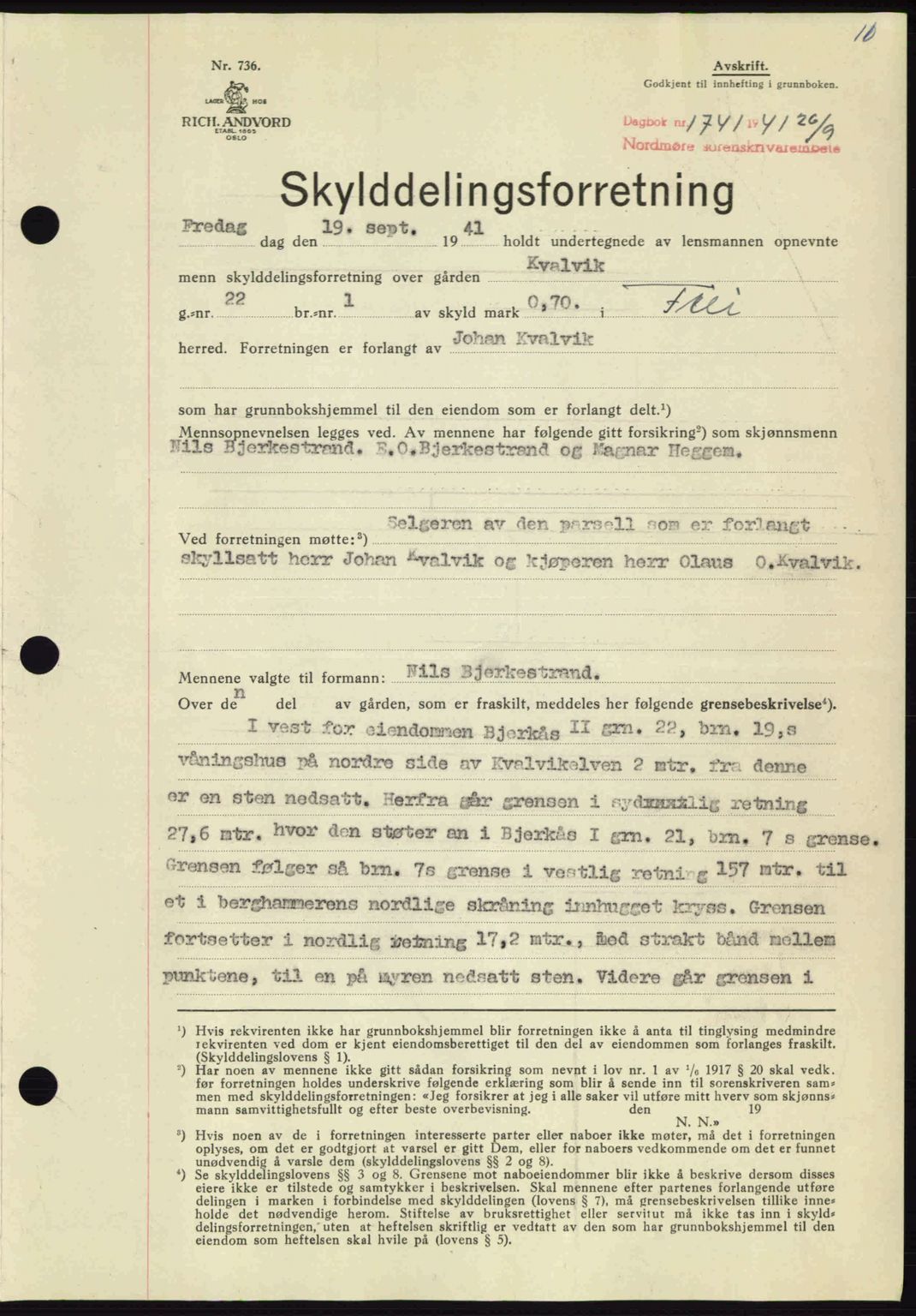 Nordmøre sorenskriveri, AV/SAT-A-4132/1/2/2Ca: Pantebok nr. A91, 1941-1942, Dagboknr: 1741/1941