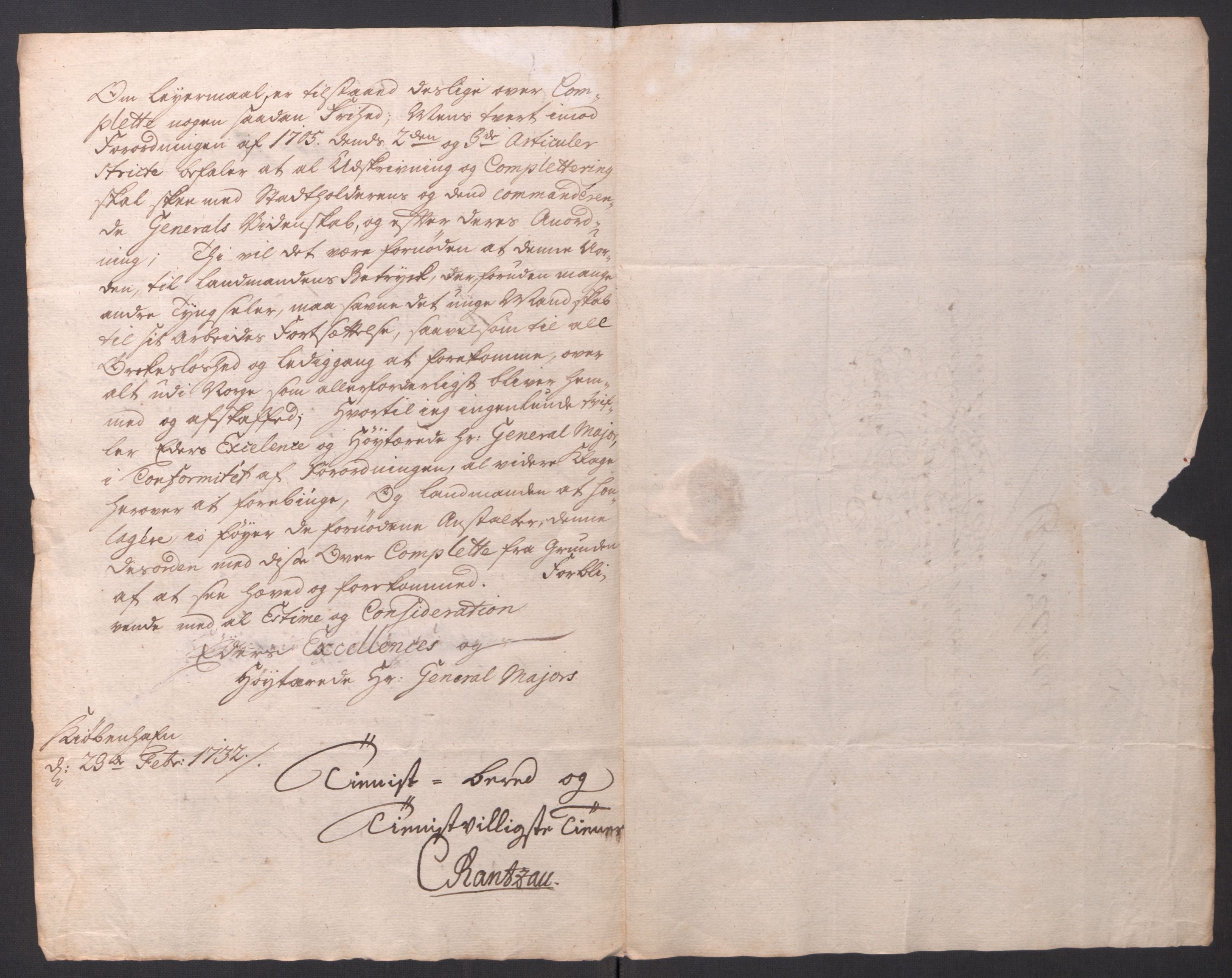 Kommanderende general (KG I) med Det norske krigsdirektorium, AV/RA-EA-5419/D/L0061: Stattholderens, stiftamtmenns og amtmenns brev, 1731-1740, s. 18