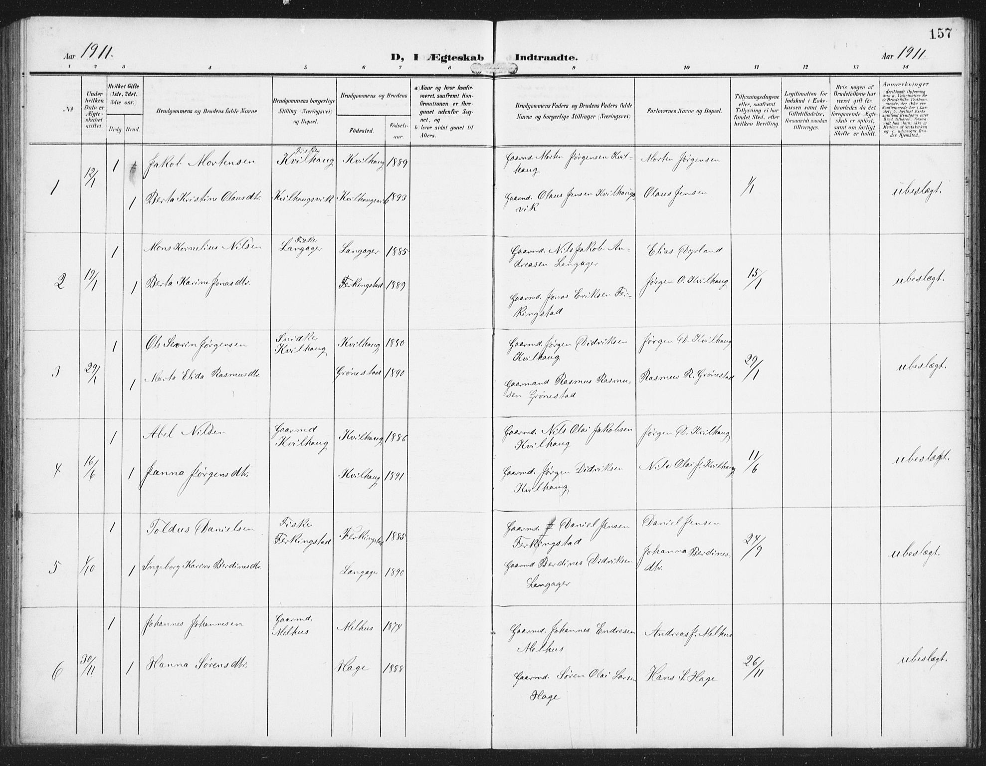 Skudenes sokneprestkontor, AV/SAST-A -101849/H/Ha/Hab/L0011: Klokkerbok nr. B 11, 1909-1943, s. 157