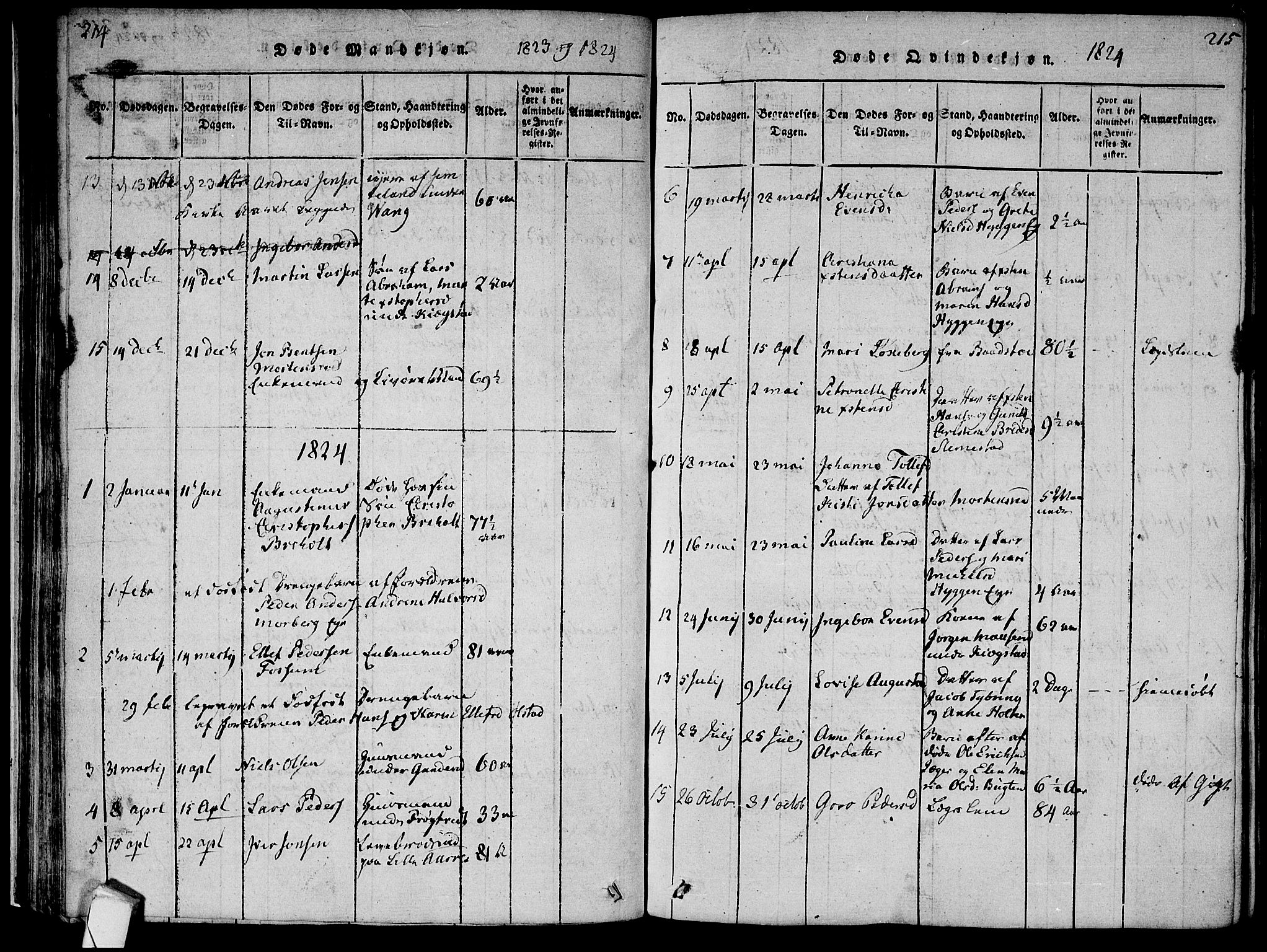 Røyken kirkebøker, SAKO/A-241/F/Fa/L0004: Ministerialbok nr. 4, 1814-1832, s. 214-215