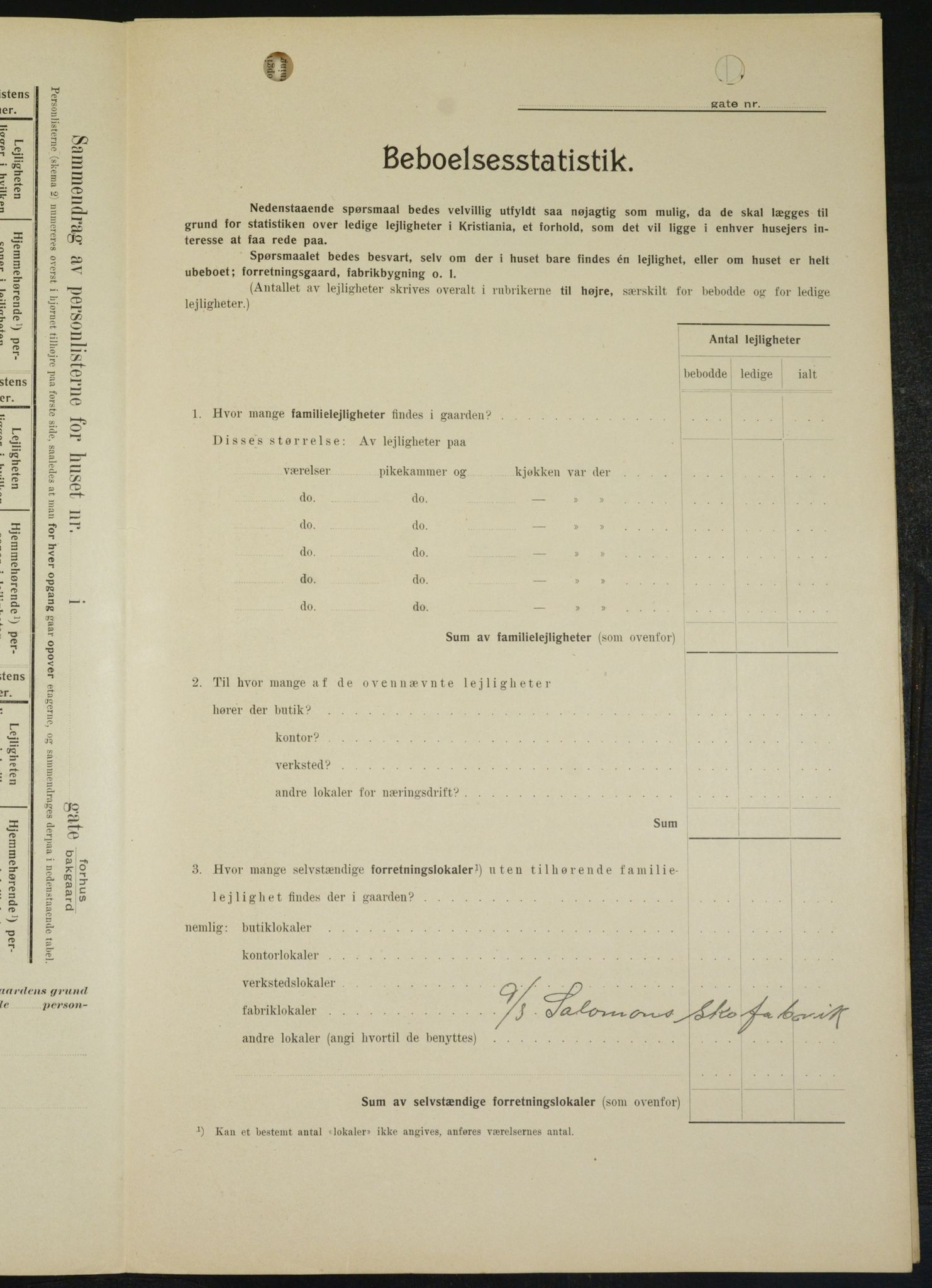 OBA, Kommunal folketelling 1.2.1909 for Kristiania kjøpstad, 1909, s. 14055