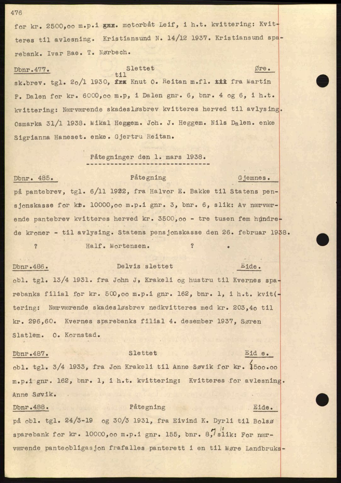 Nordmøre sorenskriveri, SAT/A-4132/1/2/2Ca: Pantebok nr. C80, 1936-1939, Dagboknr: 477/1938