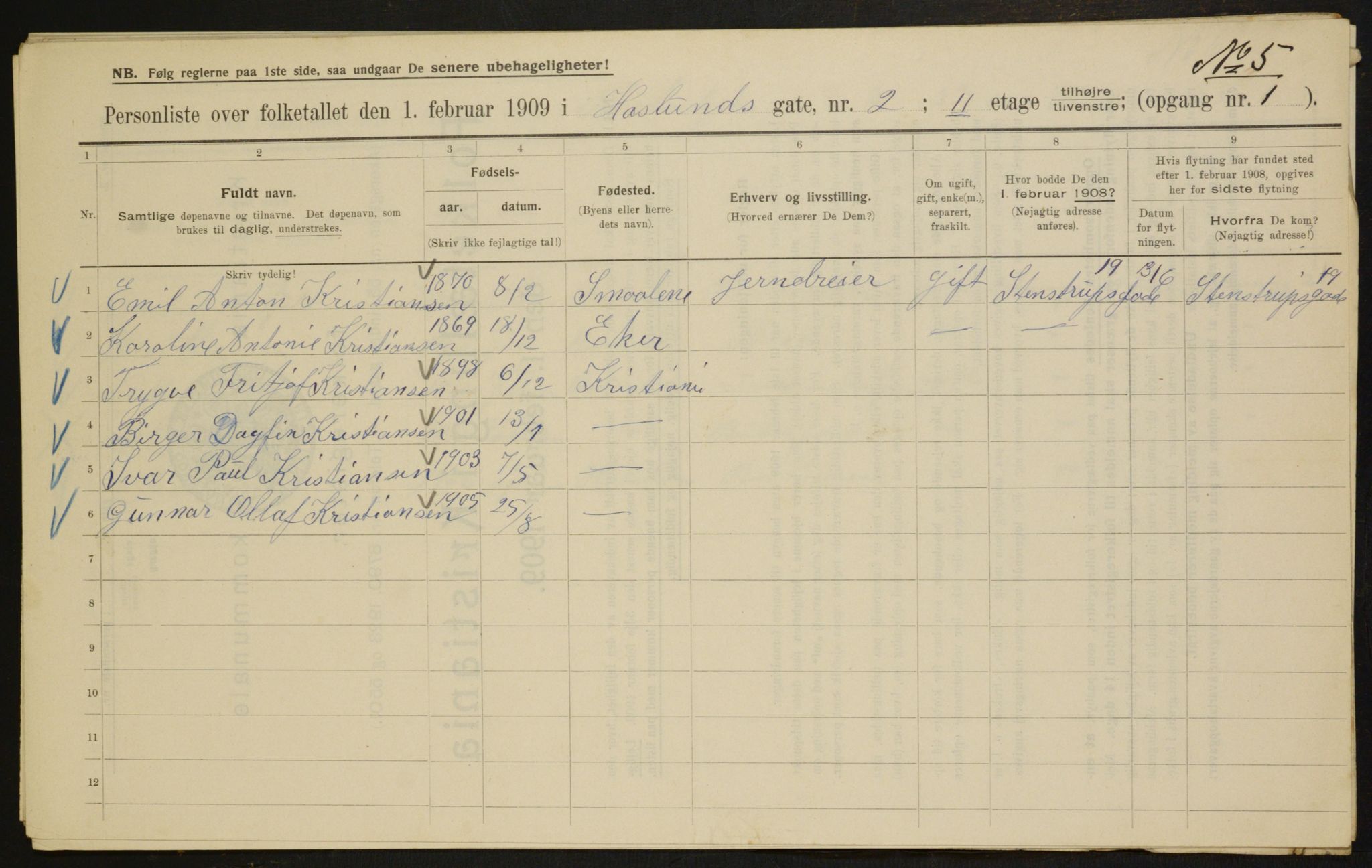 OBA, Kommunal folketelling 1.2.1909 for Kristiania kjøpstad, 1909, s. 24219