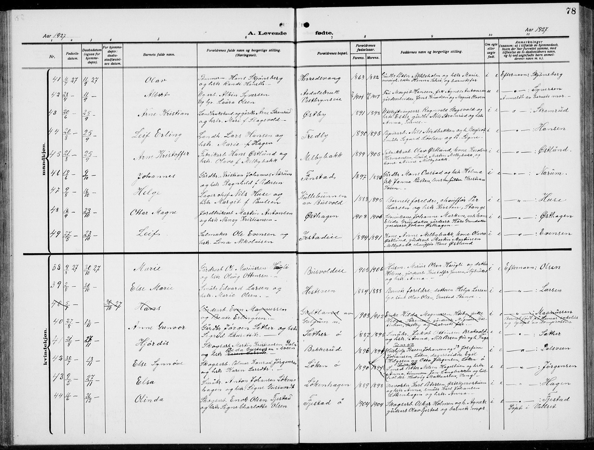 Romedal prestekontor, AV/SAH-PREST-004/L/L0014: Klokkerbok nr. 14, 1915-1939, s. 78