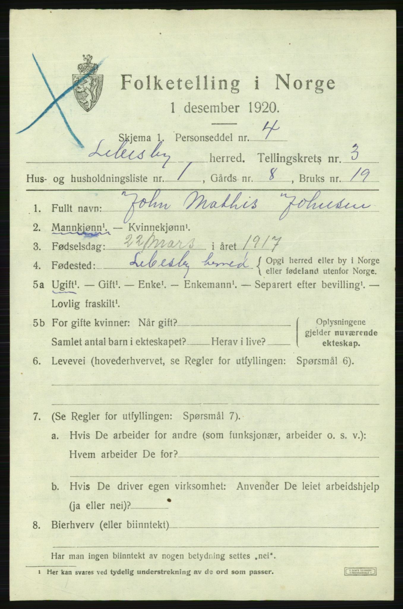 SATØ, Folketelling 1920 for 2022 Lebesby herred, 1920, s. 1251