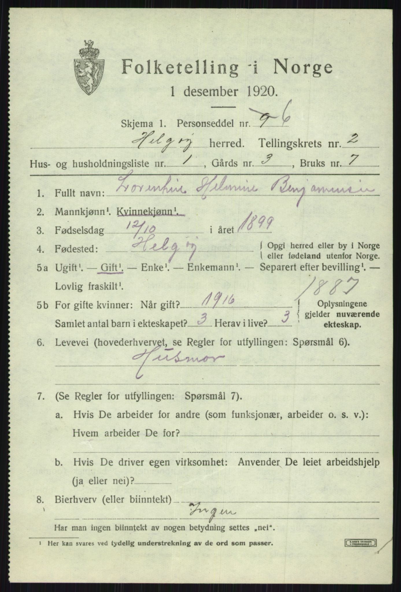 SATØ, Folketelling 1920 for 1935 Helgøy herred, 1920, s. 1127