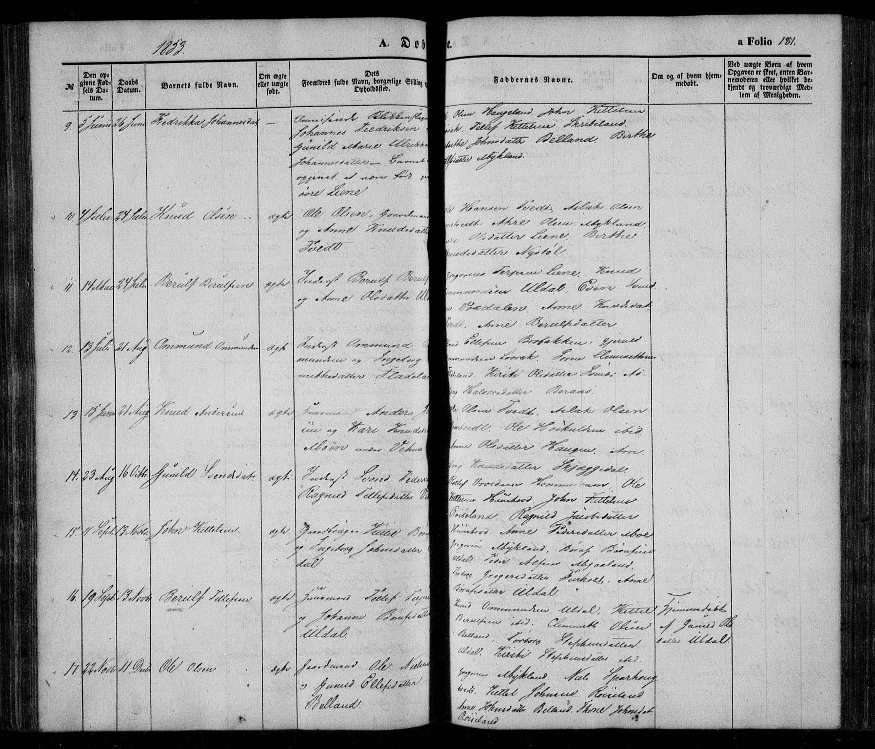 Åmli sokneprestkontor, AV/SAK-1111-0050/F/Fa/Fac/L0008: Ministerialbok nr. A 8, 1852-1869, s. 181