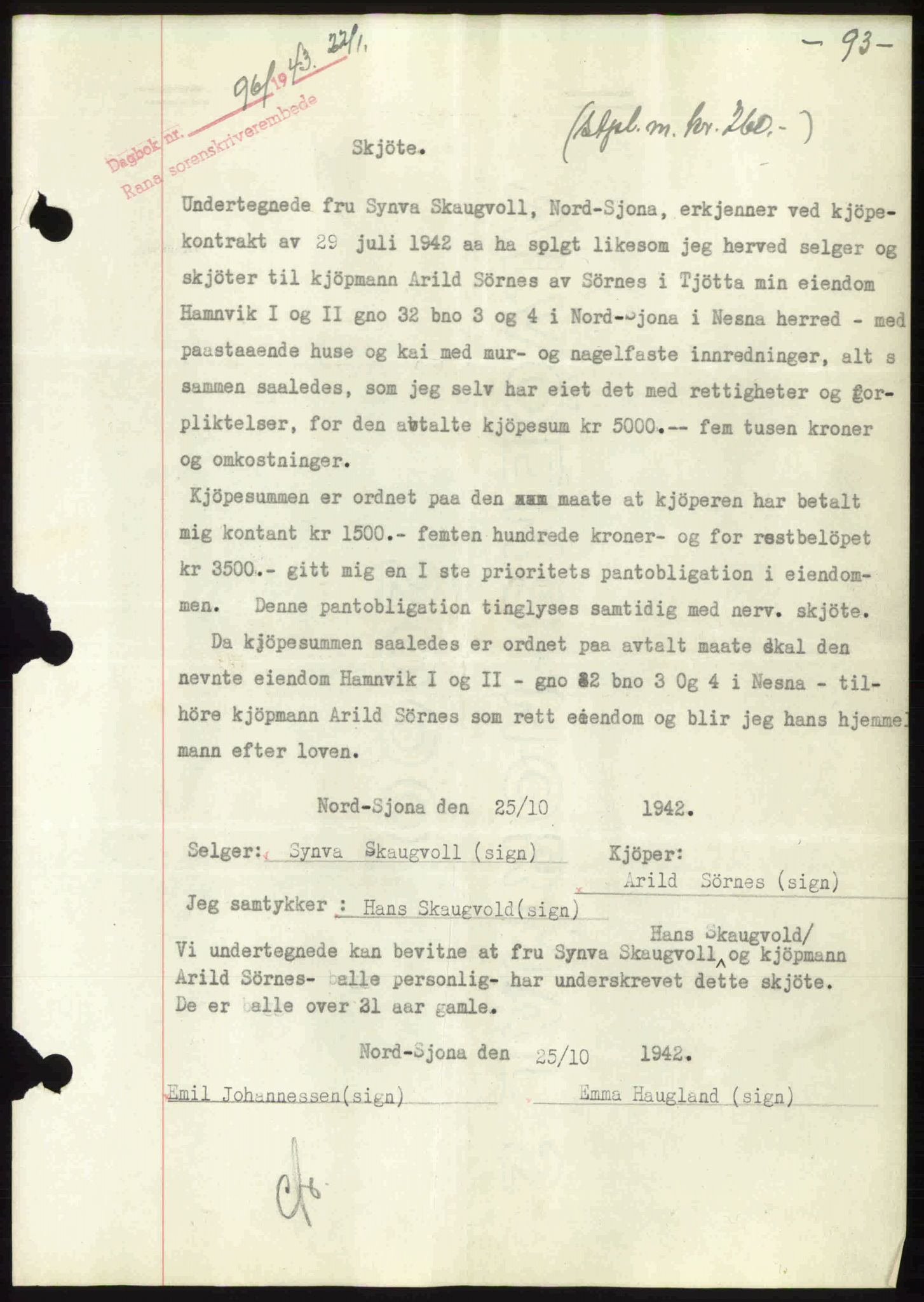 Rana sorenskriveri , SAT/A-1108/1/2/2C: Pantebok nr. A 10, 1942-1943, Dagboknr: 96/1943