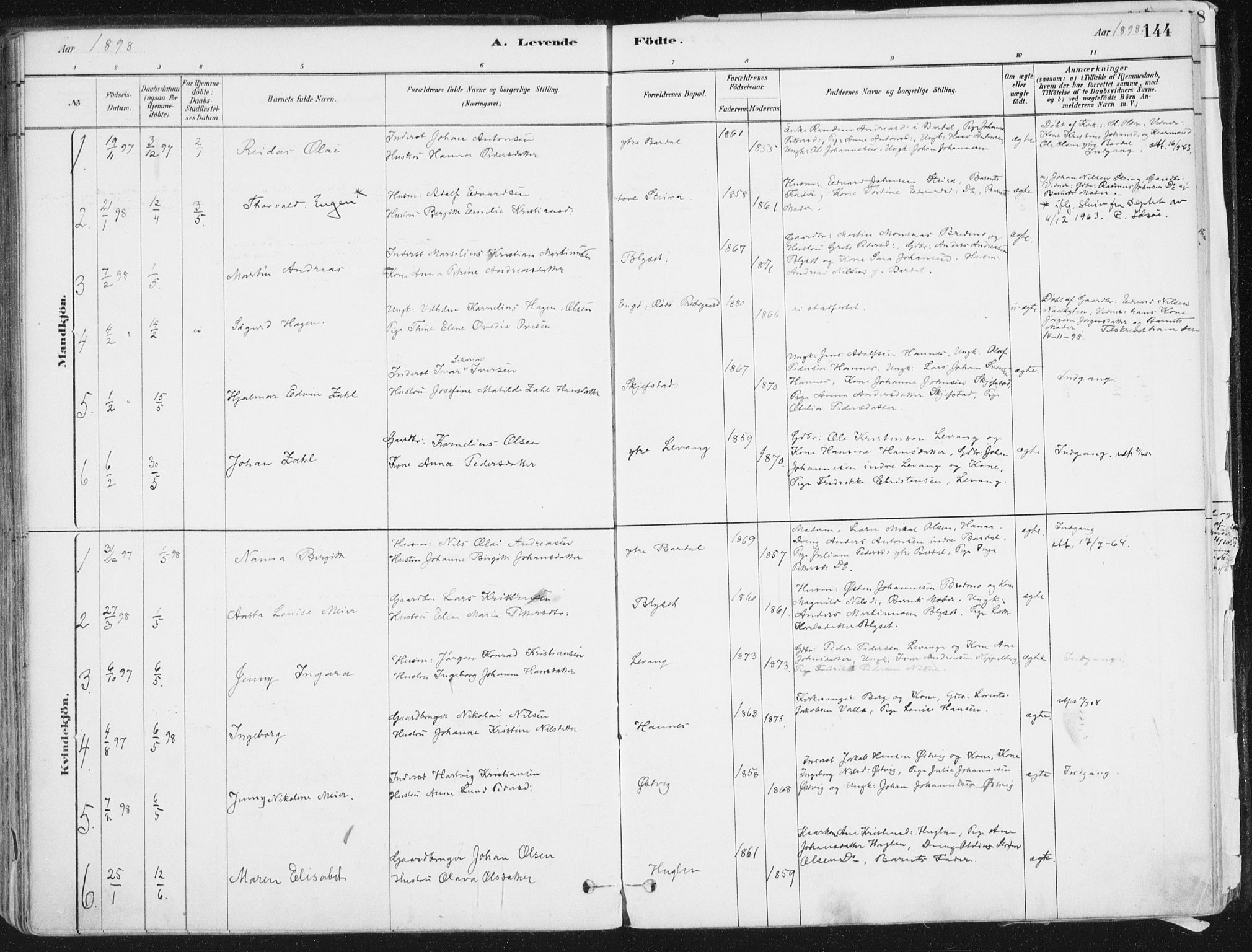 Ministerialprotokoller, klokkerbøker og fødselsregistre - Nordland, SAT/A-1459/838/L0552: Ministerialbok nr. 838A10, 1880-1910, s. 144