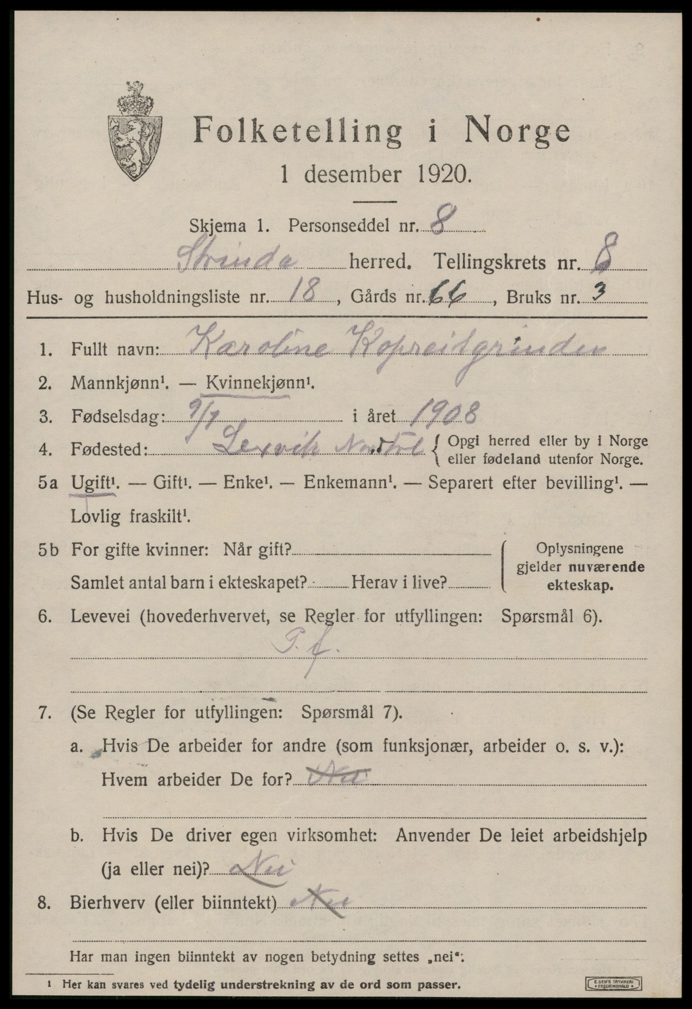 SAT, Folketelling 1920 for 1660 Strinda herred, 1920, s. 20258