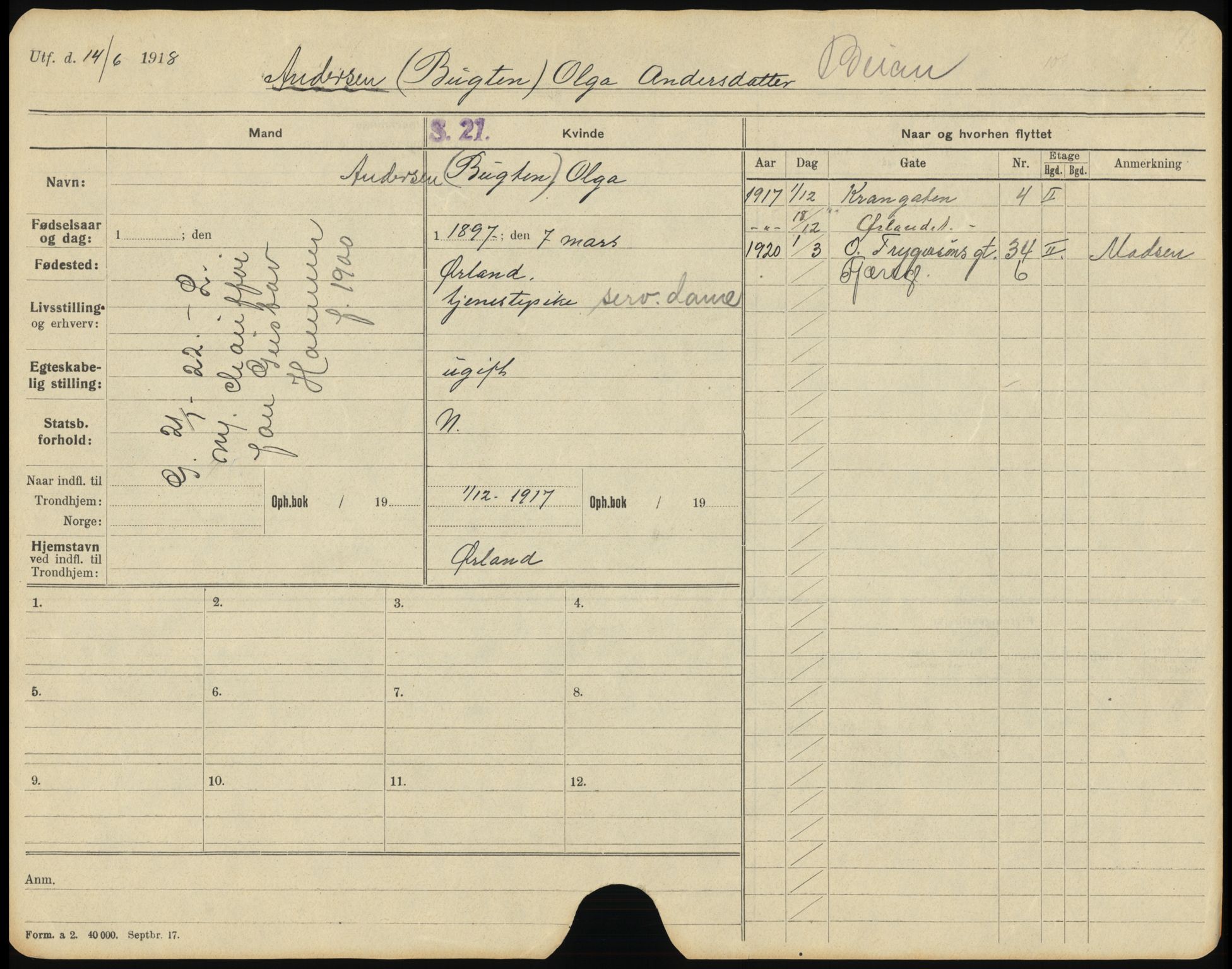 Trondheim folkeregister, AV/SAT-A-1608/1/F/Ff/L0005: Gifte, 1922