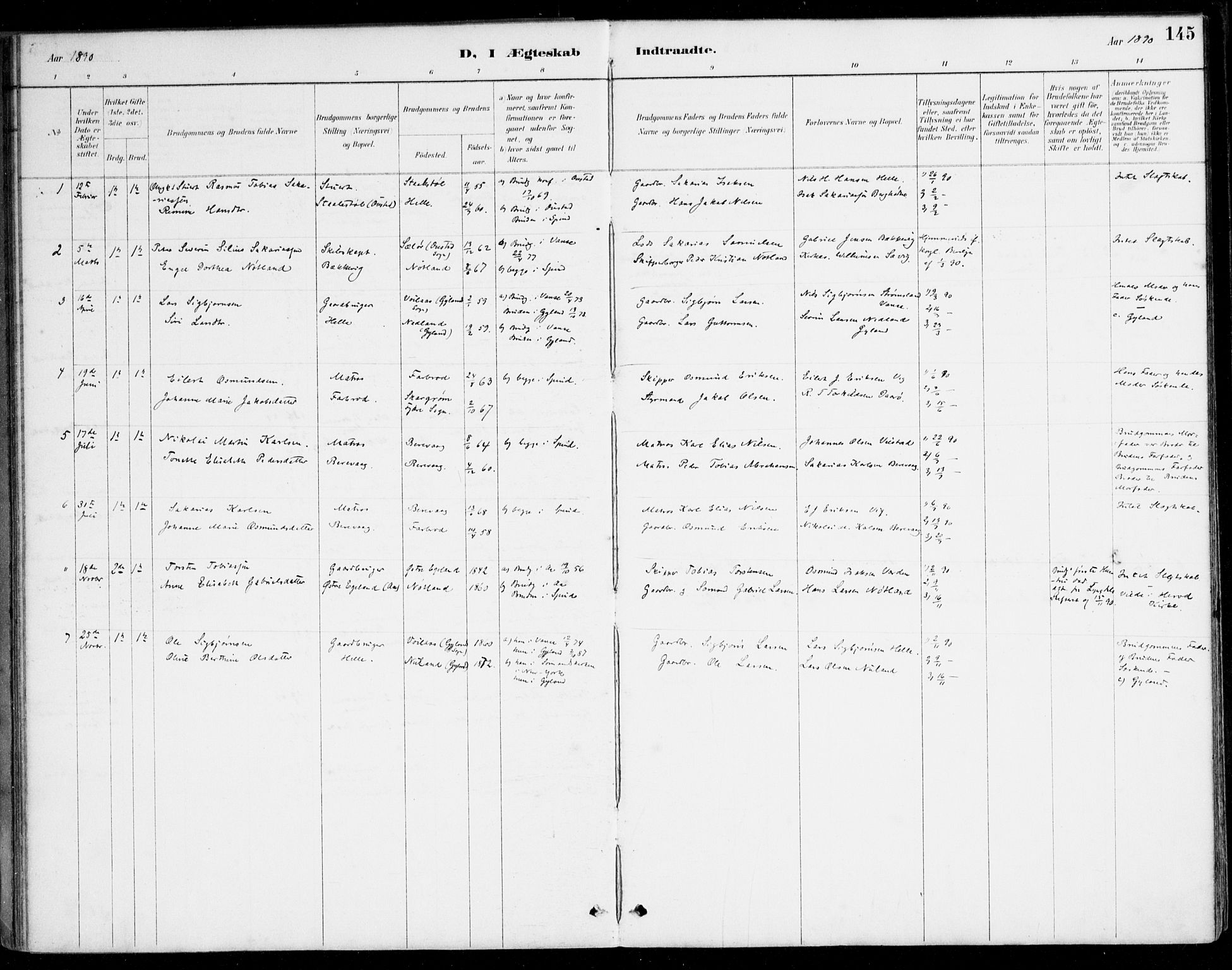 Herad sokneprestkontor, AV/SAK-1111-0018/F/Fa/Fab/L0005: Ministerialbok nr. A 5, 1886-1913, s. 145