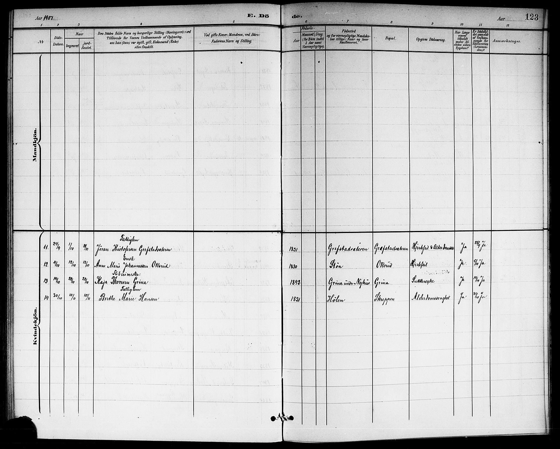 Modum kirkebøker, AV/SAKO-A-234/G/Gc/L0001: Klokkerbok nr. III 1, 1901-1919, s. 123