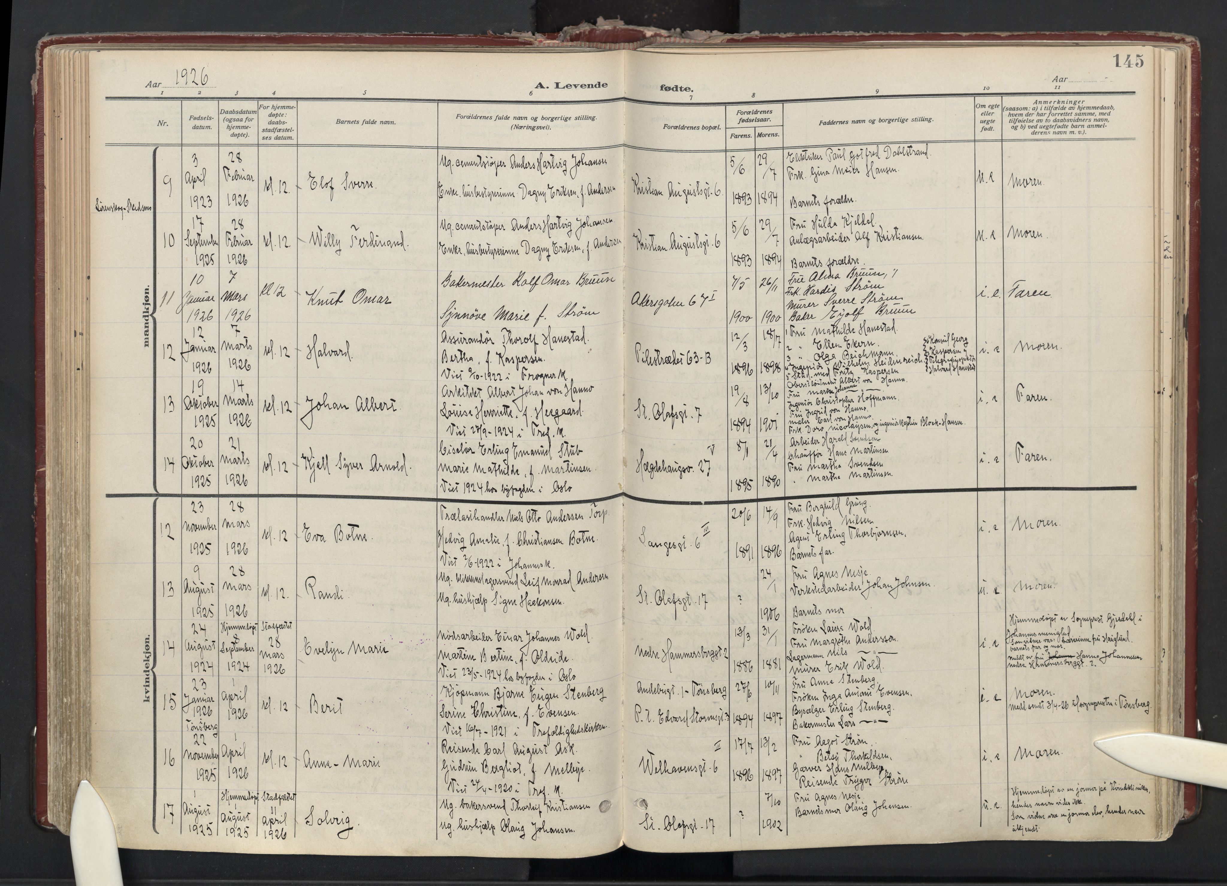 Trefoldighet prestekontor Kirkebøker, AV/SAO-A-10882/F/Fa/L0008: Ministerialbok nr. I 8, 1914-1940, s. 145