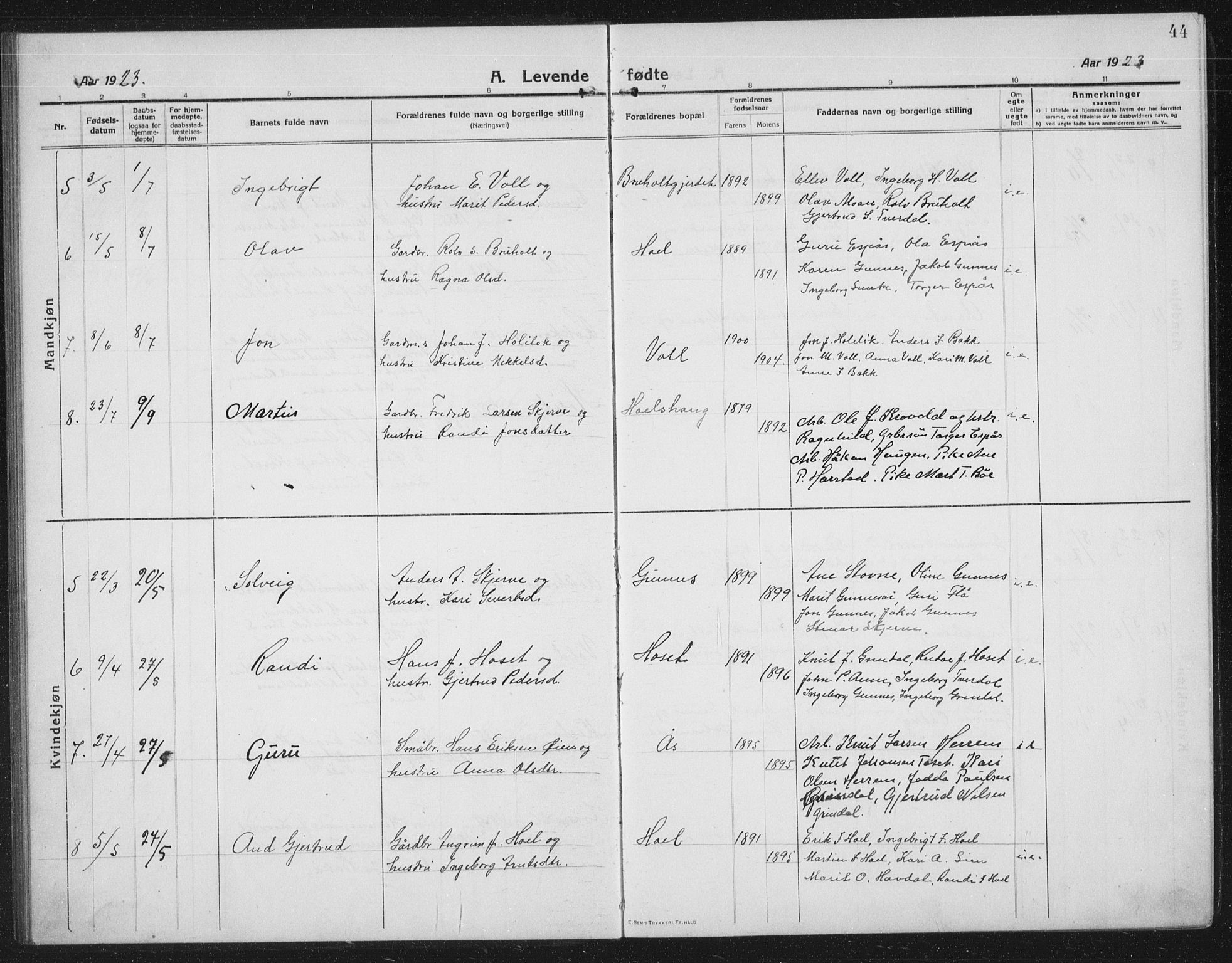 Ministerialprotokoller, klokkerbøker og fødselsregistre - Sør-Trøndelag, SAT/A-1456/674/L0877: Klokkerbok nr. 674C04, 1913-1940, s. 44