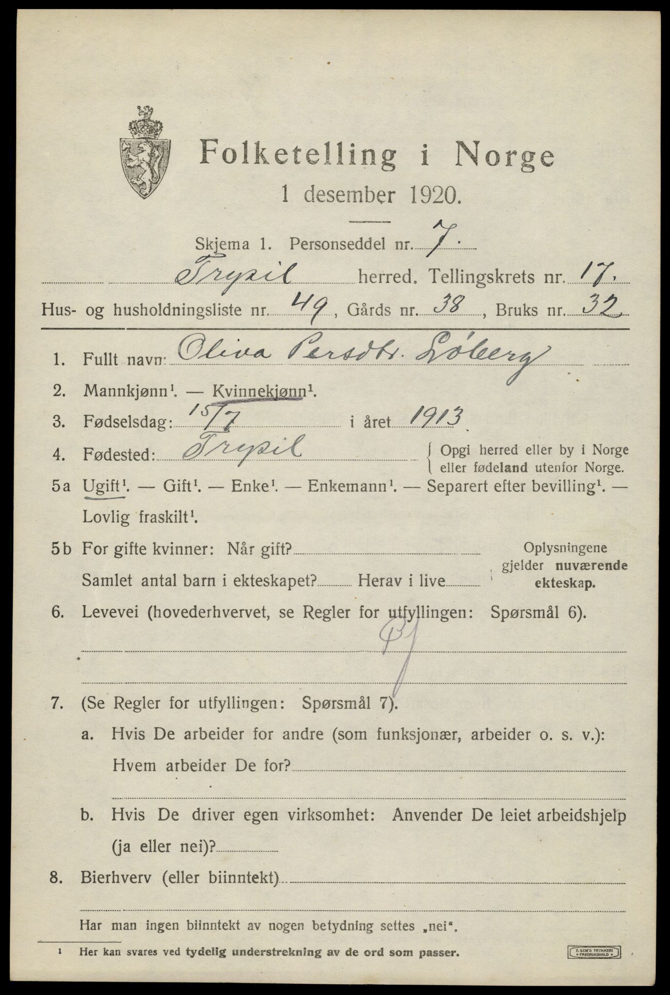SAH, Folketelling 1920 for 0428 Trysil herred, 1920, s. 10753