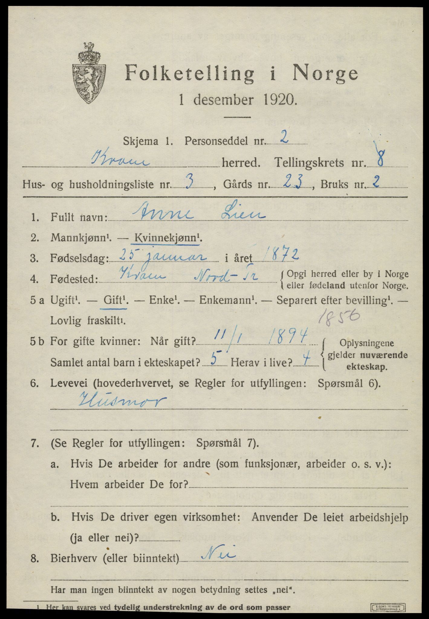 SAT, Folketelling 1920 for 1735 Kvam herred, 1920, s. 2013