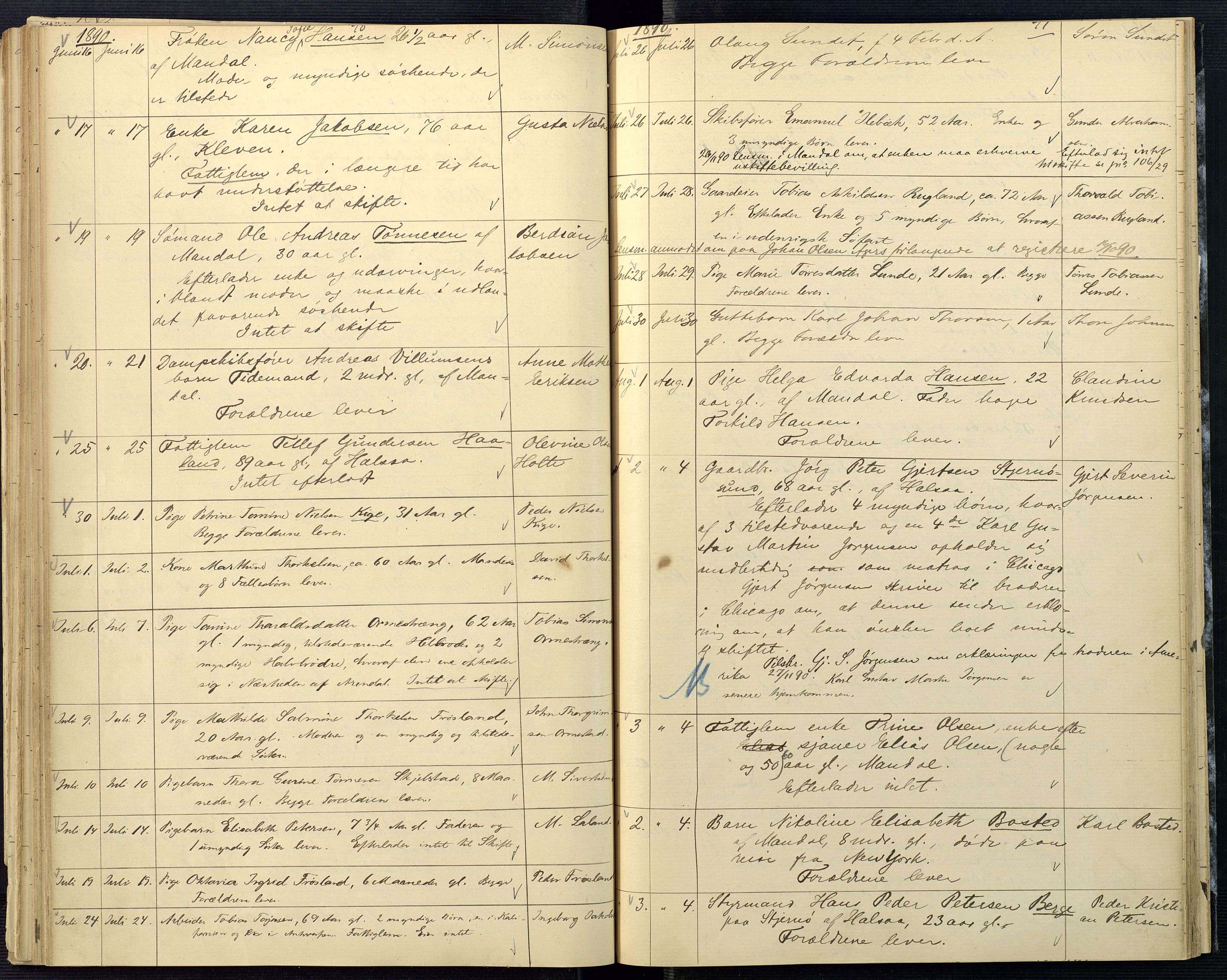 Mandal sorenskriveri, AV/SAK-1221-0005/001/H/Ha/L0004: Dødsfall Mandal prestegjeld nr 3, 1883-1894