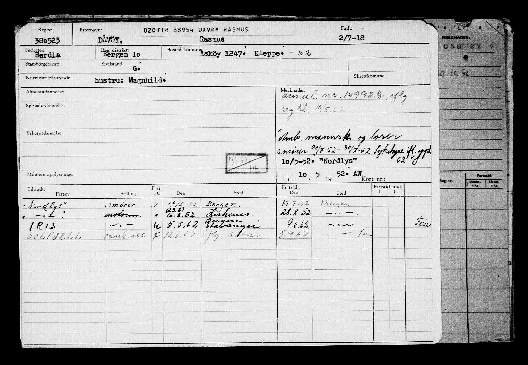 Direktoratet for sjømenn, AV/RA-S-3545/G/Gb/L0160: Hovedkort, 1918, s. 40