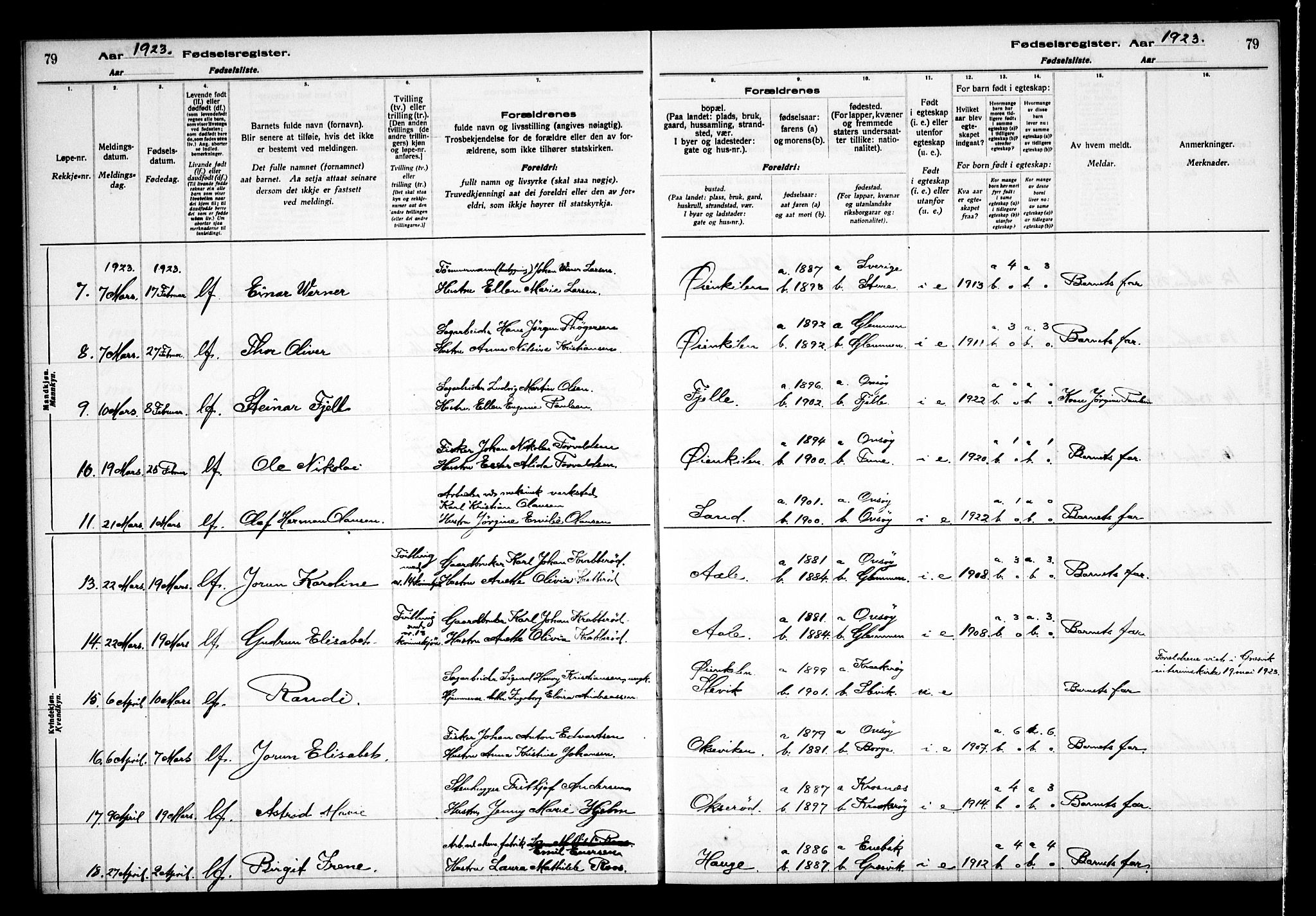 Onsøy prestekontor Kirkebøker, AV/SAO-A-10914/J/Jb/L0001: Fødselsregister nr. II 1, 1916-1938, s. 79