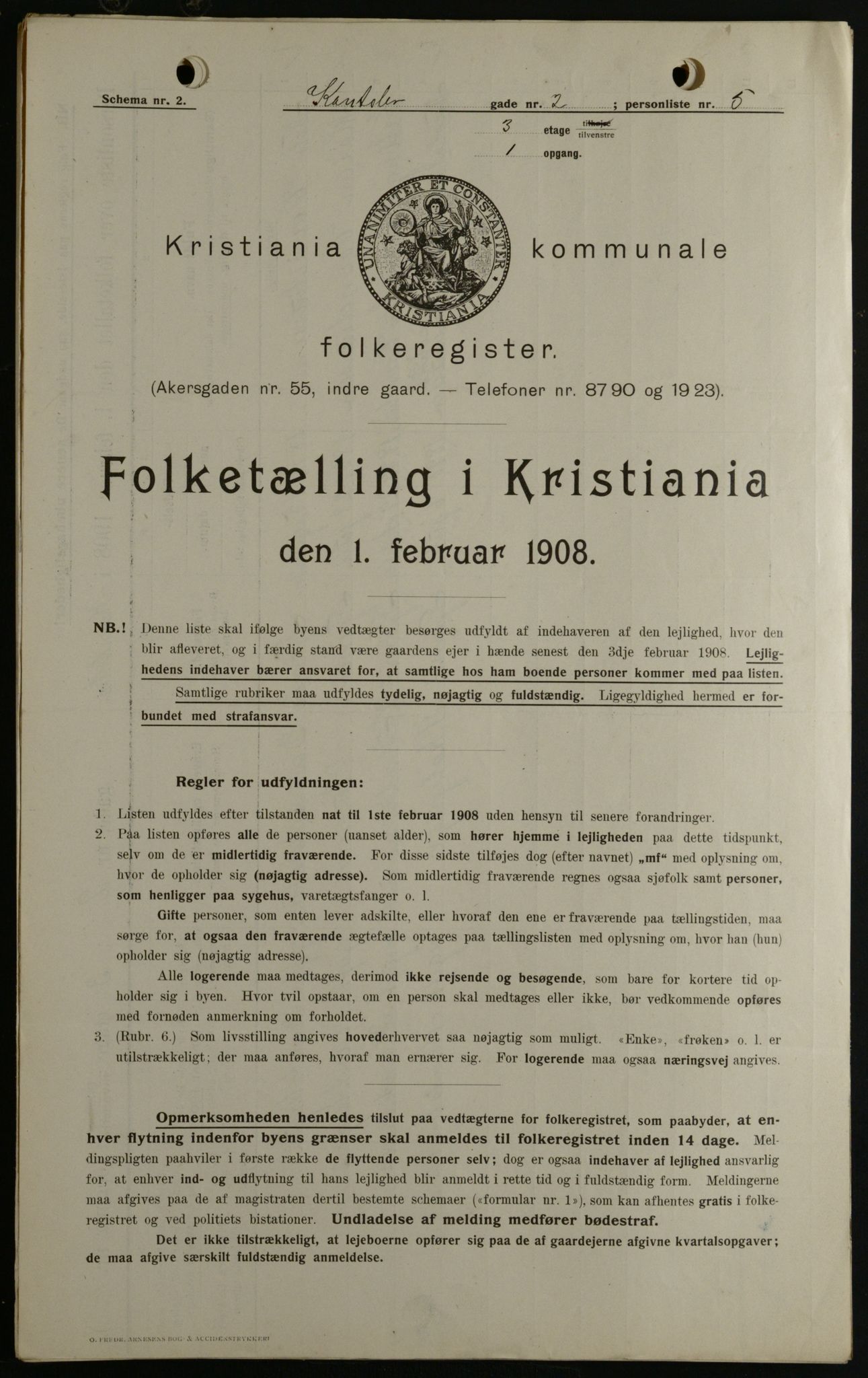 OBA, Kommunal folketelling 1.2.1908 for Kristiania kjøpstad, 1908, s. 42952