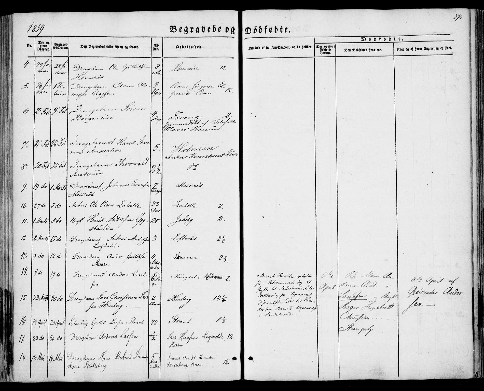 Sandar kirkebøker, AV/SAKO-A-243/F/Fa/L0007: Ministerialbok nr. 7, 1855-1861, s. 374