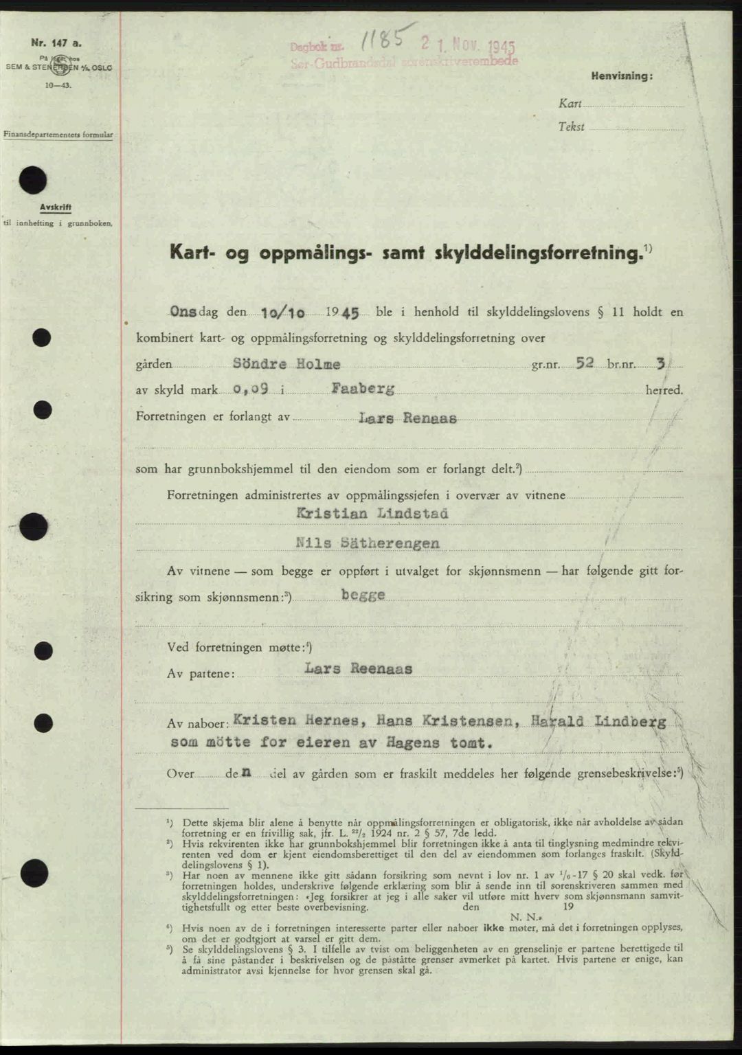 Sør-Gudbrandsdal tingrett, SAH/TING-004/H/Hb/Hbd/L0015: Pantebok nr. A15, 1945-1946, Dagboknr: 1185/1945