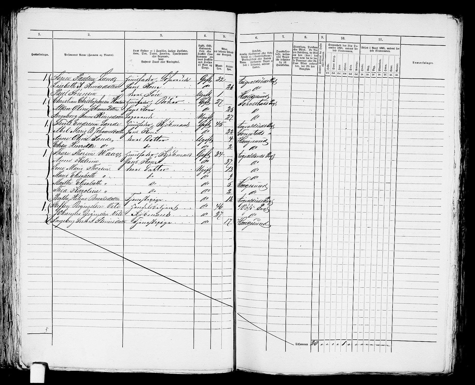 RA, Folketelling 1865 for 1106B Torvastad prestegjeld, Haugesund ladested, 1865, s. 96