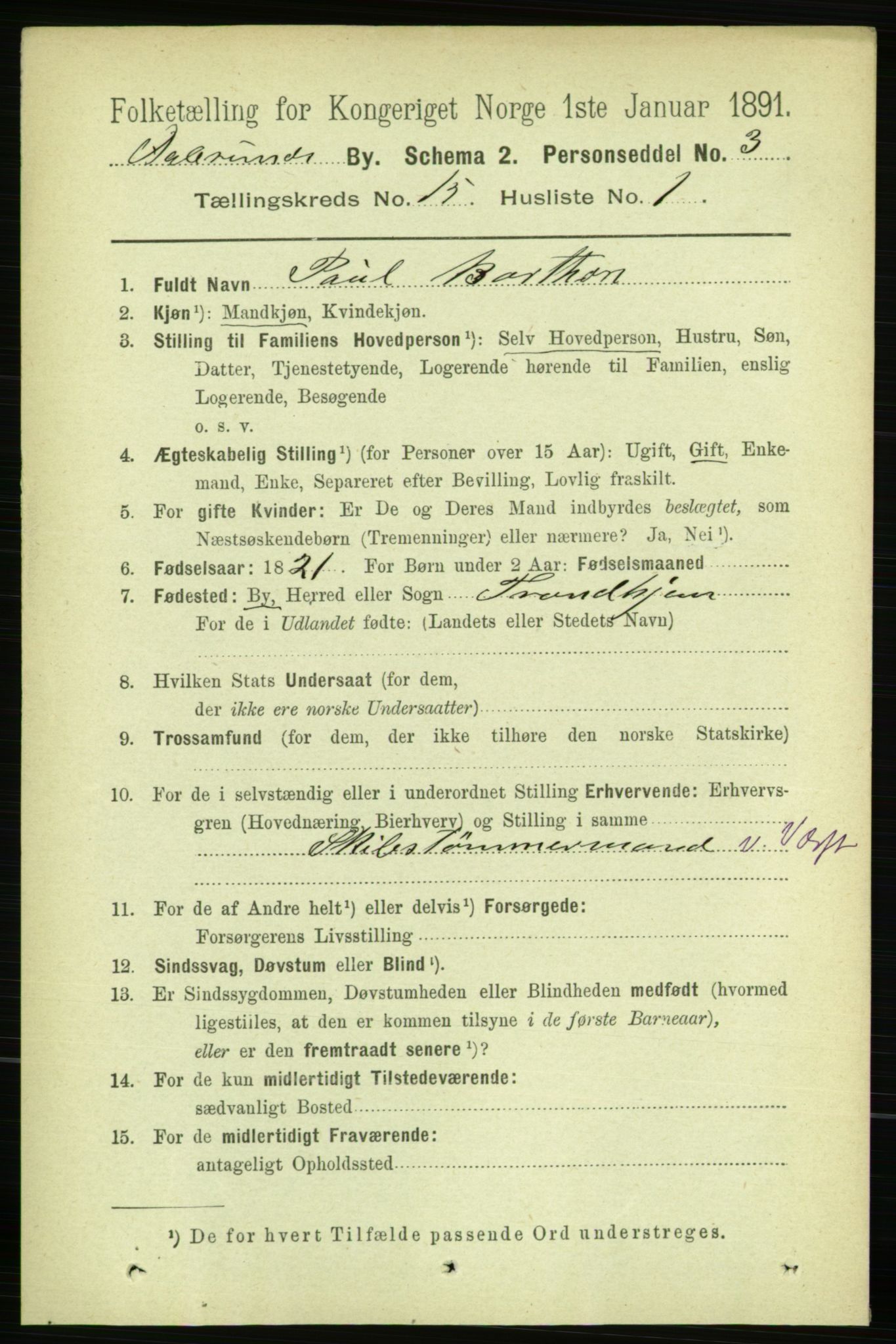 RA, Folketelling 1891 for 1501 Ålesund kjøpstad, 1891, s. 8918