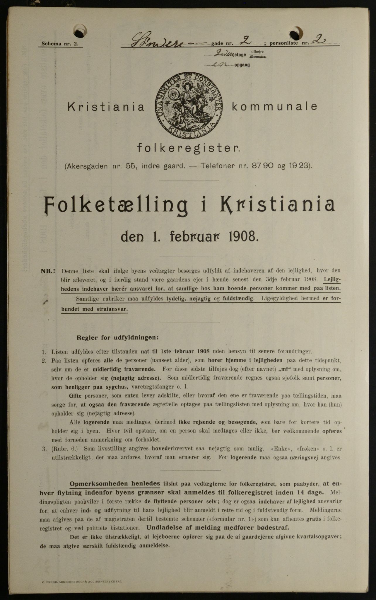 OBA, Kommunal folketelling 1.2.1908 for Kristiania kjøpstad, 1908, s. 95590