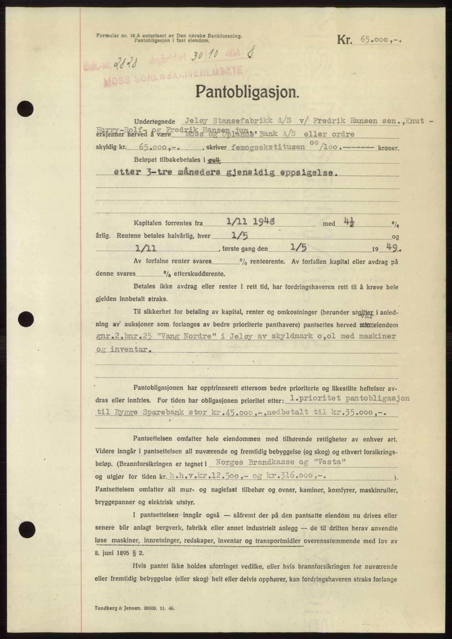 Moss sorenskriveri, AV/SAO-A-10168: Pantebok nr. B20, 1948-1948, Dagboknr: 2828/1948