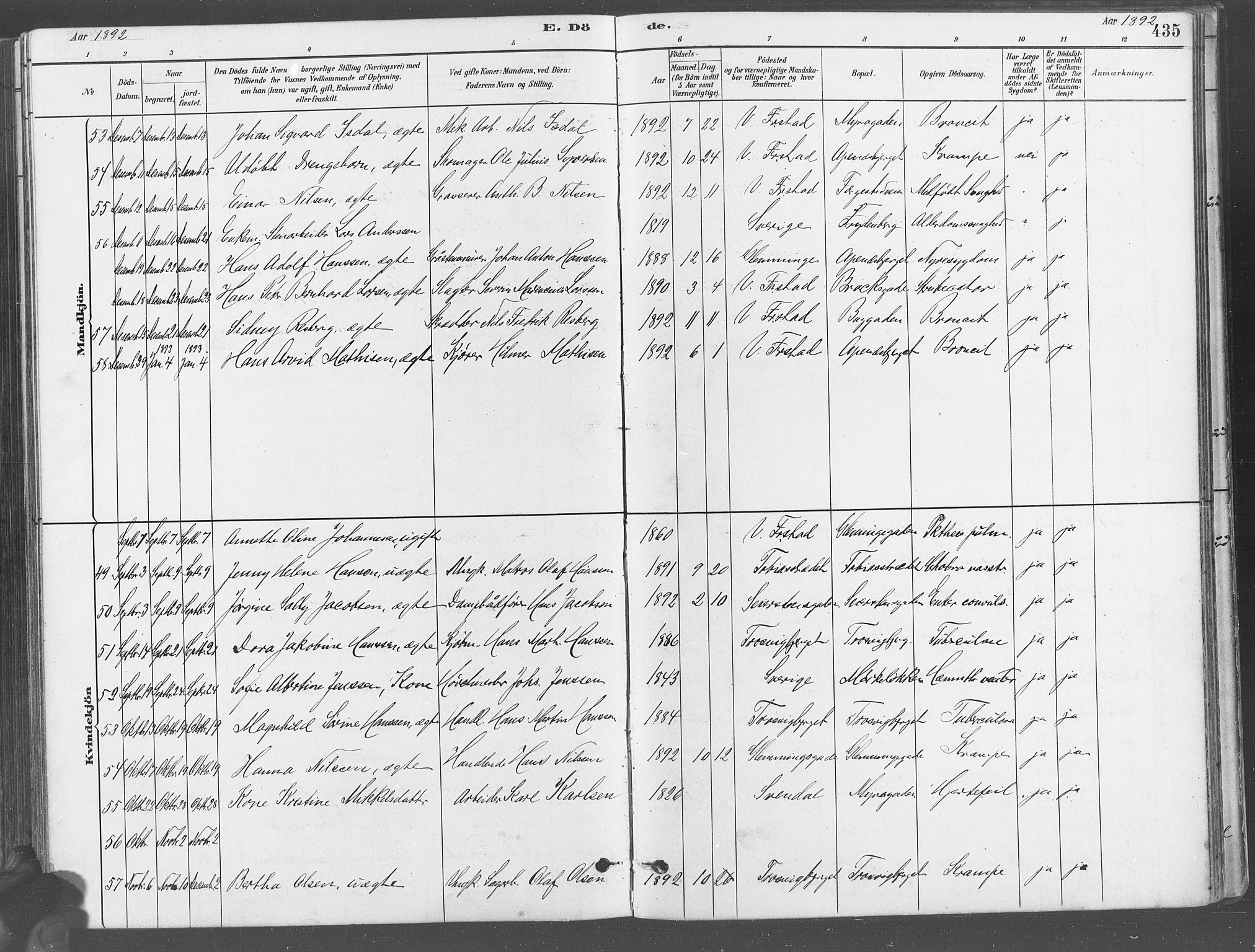 Fredrikstad domkirkes prestekontor Kirkebøker, AV/SAO-A-10906/G/Ga/L0003: Klokkerbok nr. 3, 1880-1900, s. 435