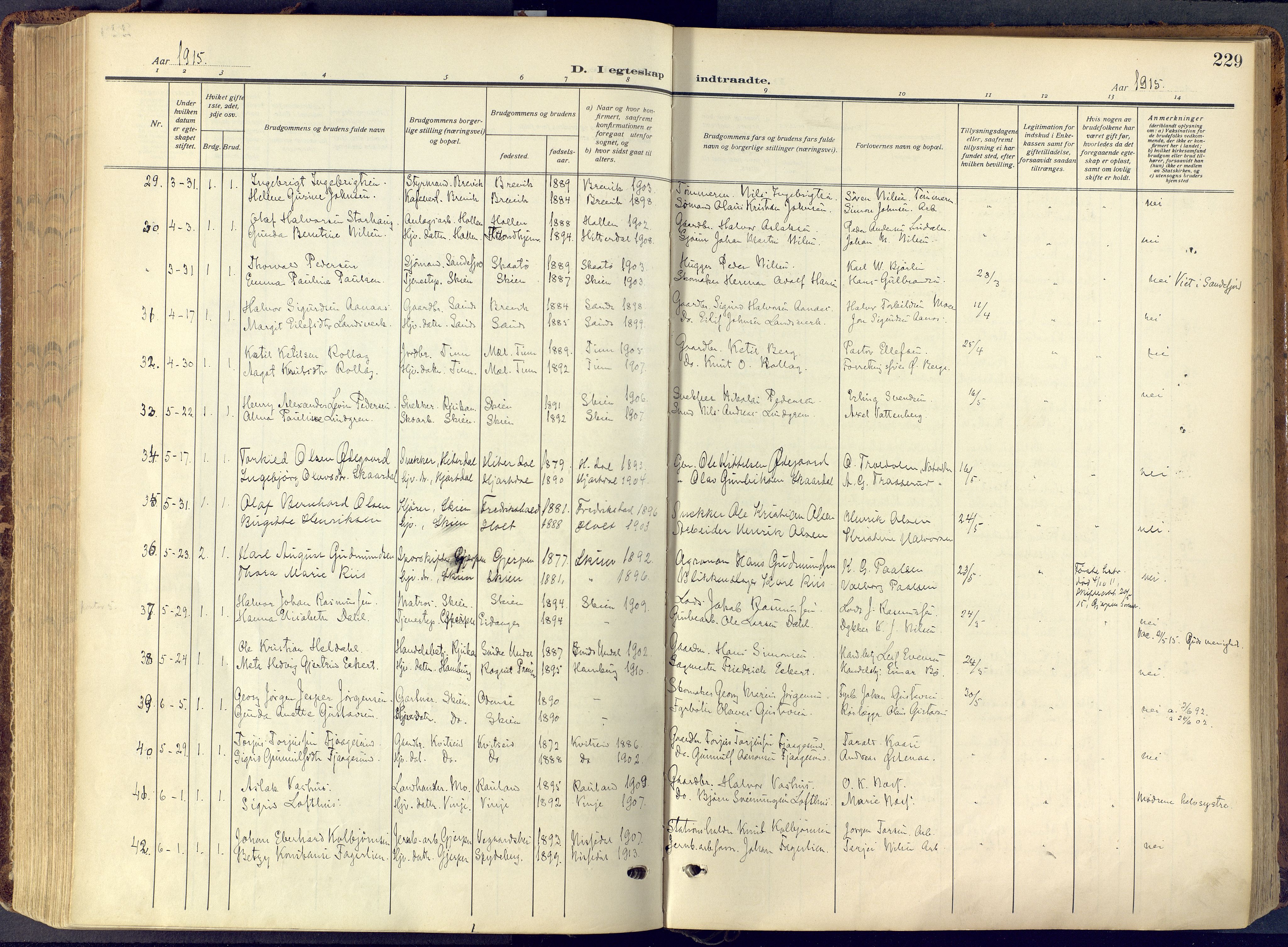 Skien kirkebøker, AV/SAKO-A-302/F/Fa/L0013: Ministerialbok nr. 13, 1915-1921, s. 229