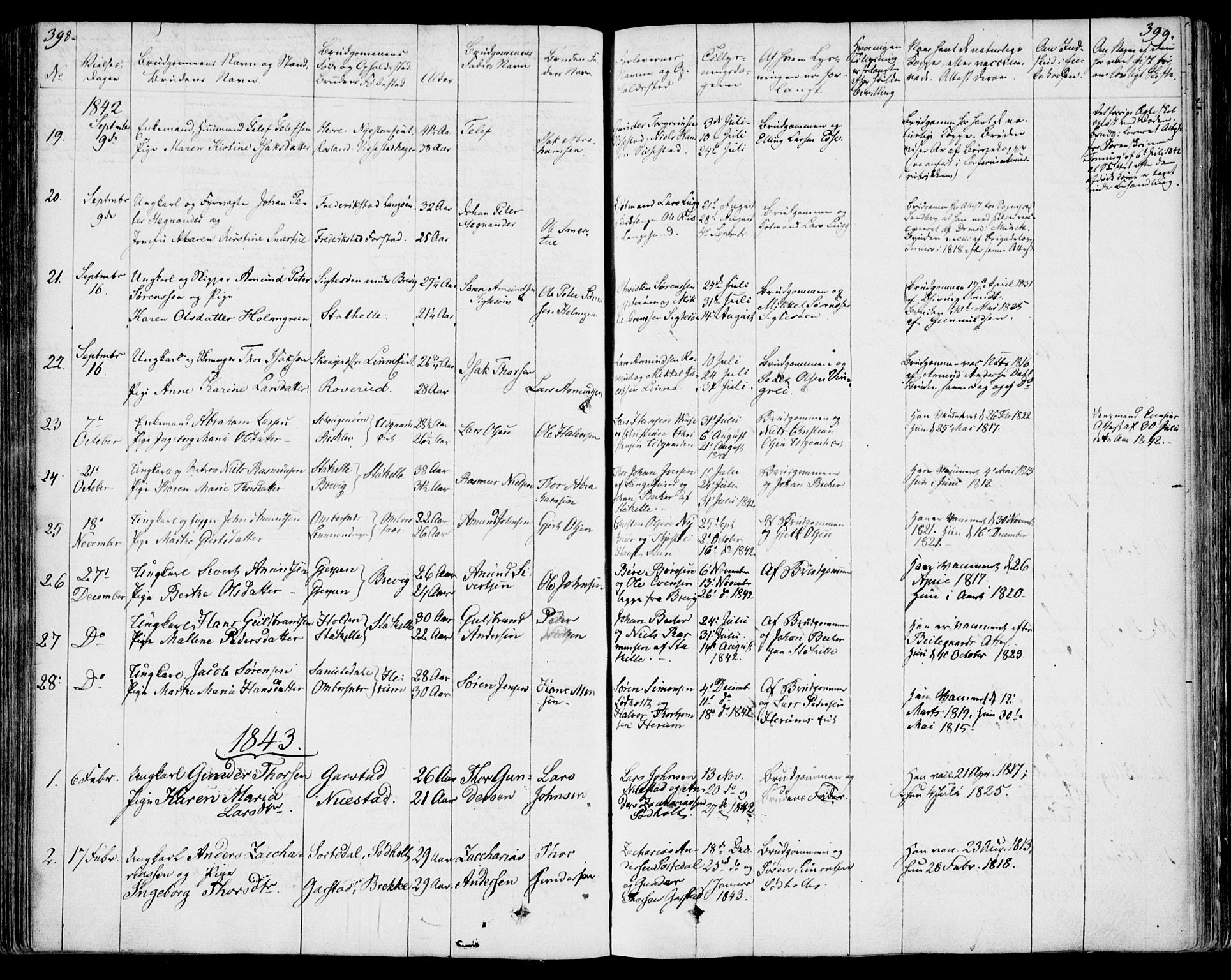 Bamble kirkebøker, AV/SAKO-A-253/F/Fa/L0004: Ministerialbok nr. I 4, 1834-1853, s. 398-399