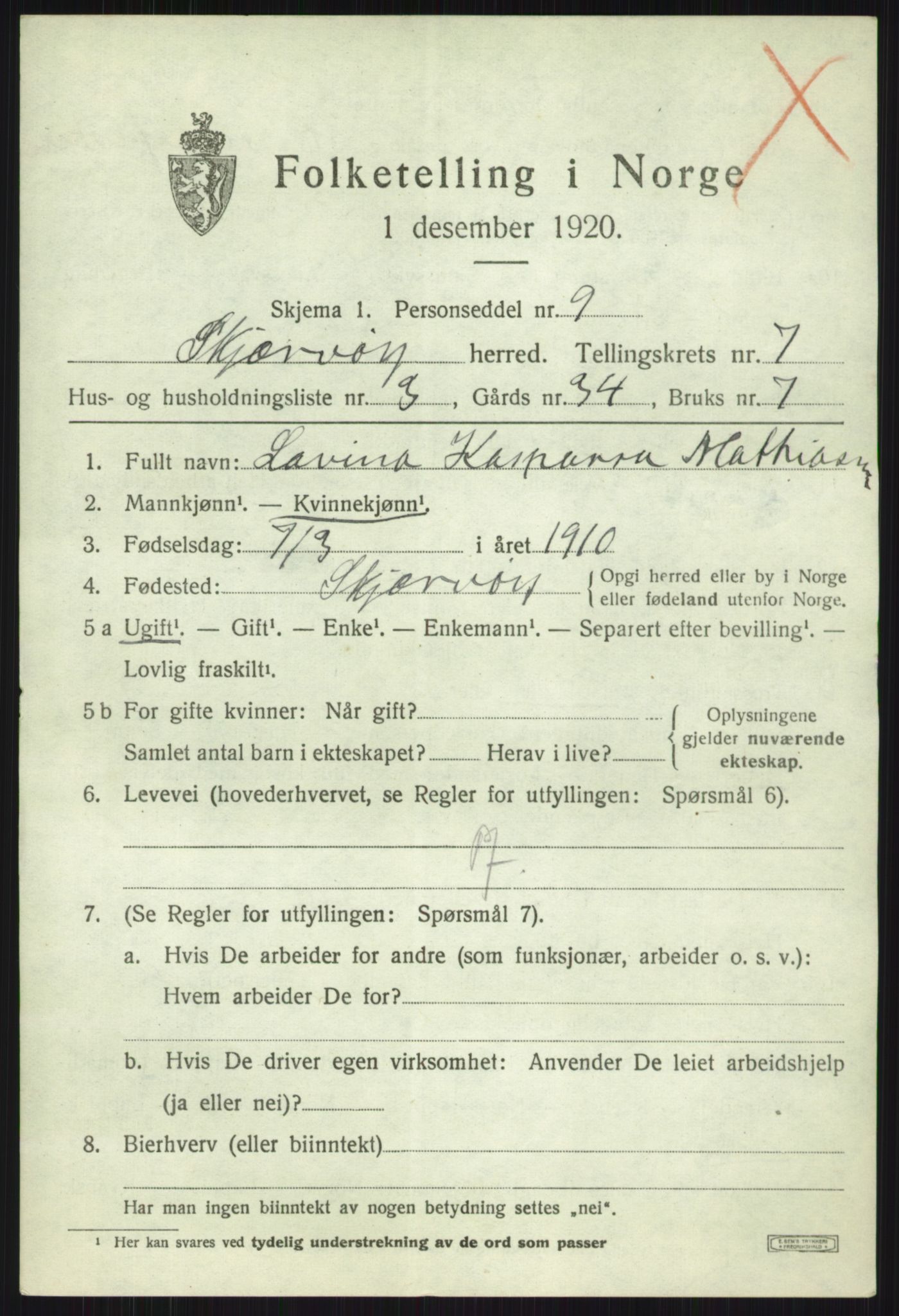 SATØ, Folketelling 1920 for 1941 Skjervøy herred, 1920, s. 4309