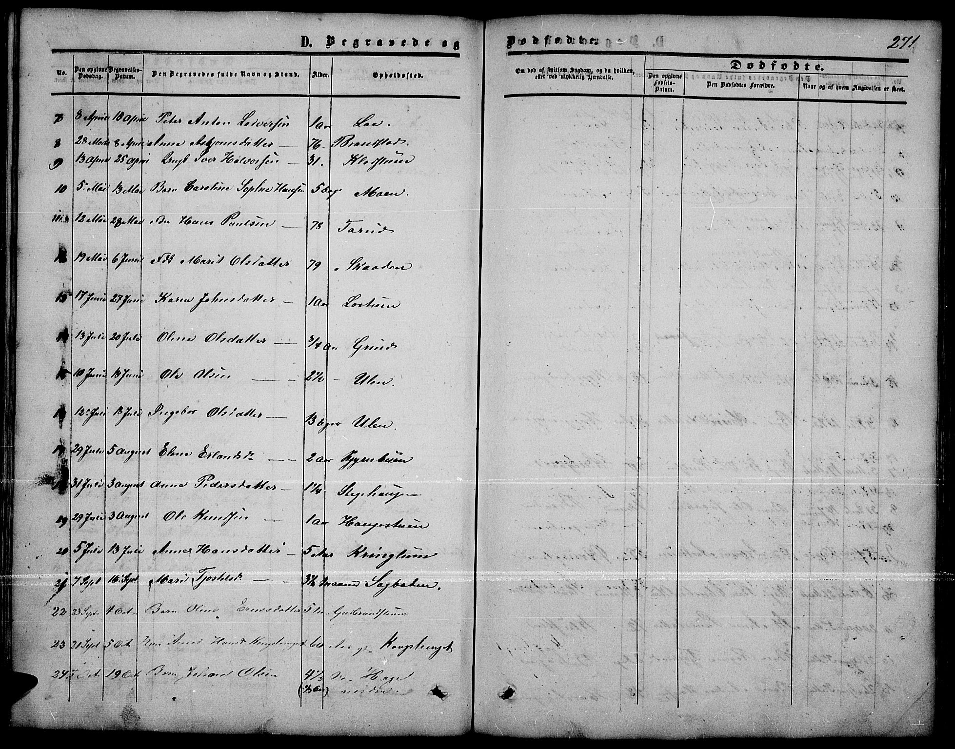 Nord-Fron prestekontor, SAH/PREST-080/H/Ha/Hab/L0001: Klokkerbok nr. 1, 1851-1883, s. 271