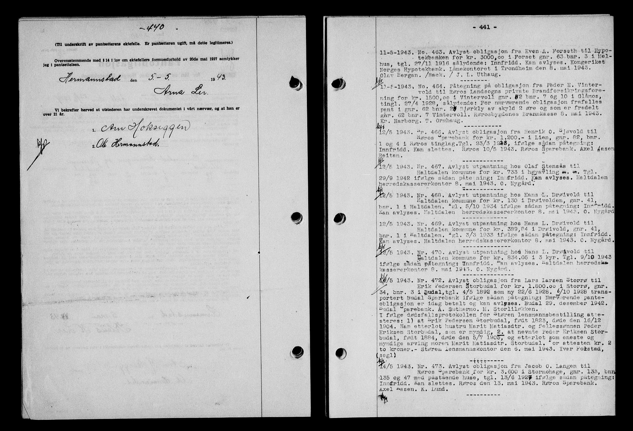 Gauldal sorenskriveri, SAT/A-0014/1/2/2C/L0056: Pantebok nr. 61, 1942-1943, Dagboknr: 463/1943