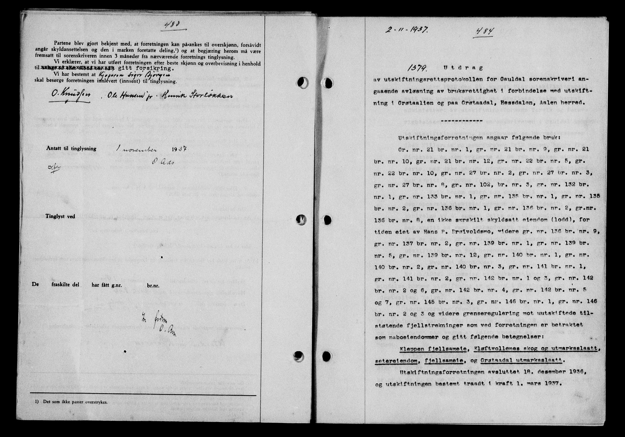 Gauldal sorenskriveri, SAT/A-0014/1/2/2C/L0047: Pantebok nr. 50-51, 1937-1937, Dagboknr: 1379/1937