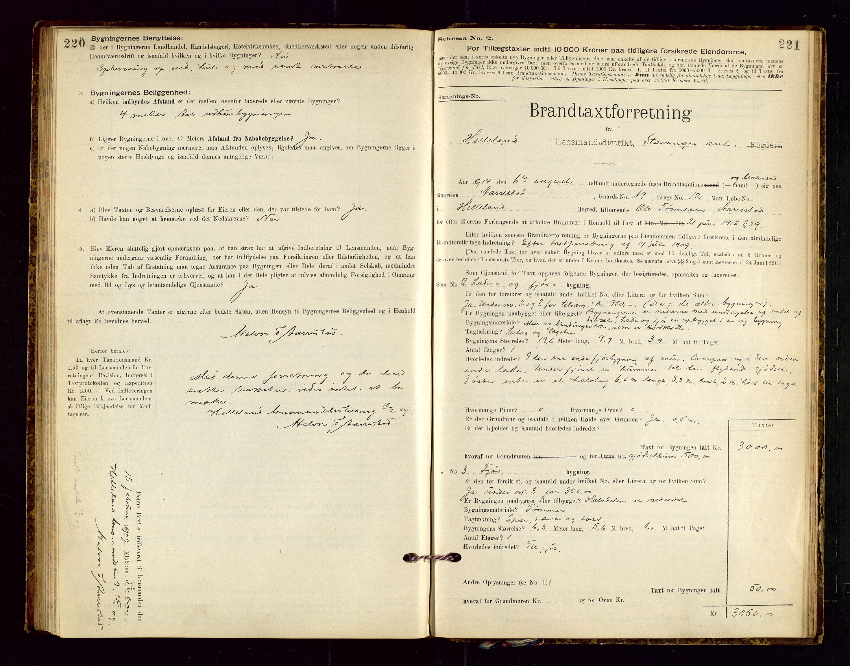 Helleland lensmannskontor, AV/SAST-A-100209/Gob/L0001: "Brandtaxationsprotokol", 1896-1919, s. 220-221