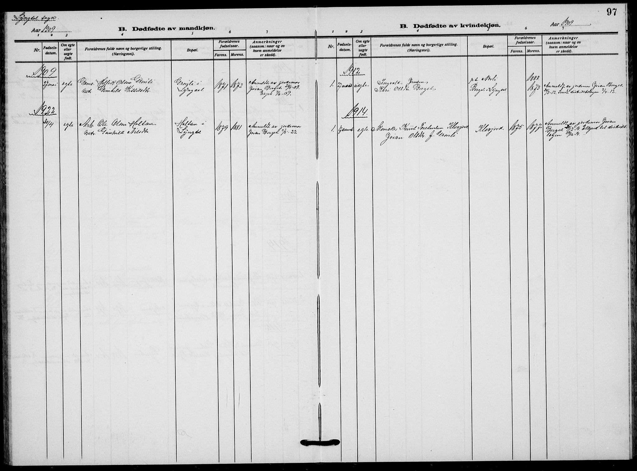 Flesberg kirkebøker, AV/SAKO-A-18/G/Ga/L0006: Klokkerbok nr. I 6, 1909-1924, s. 97