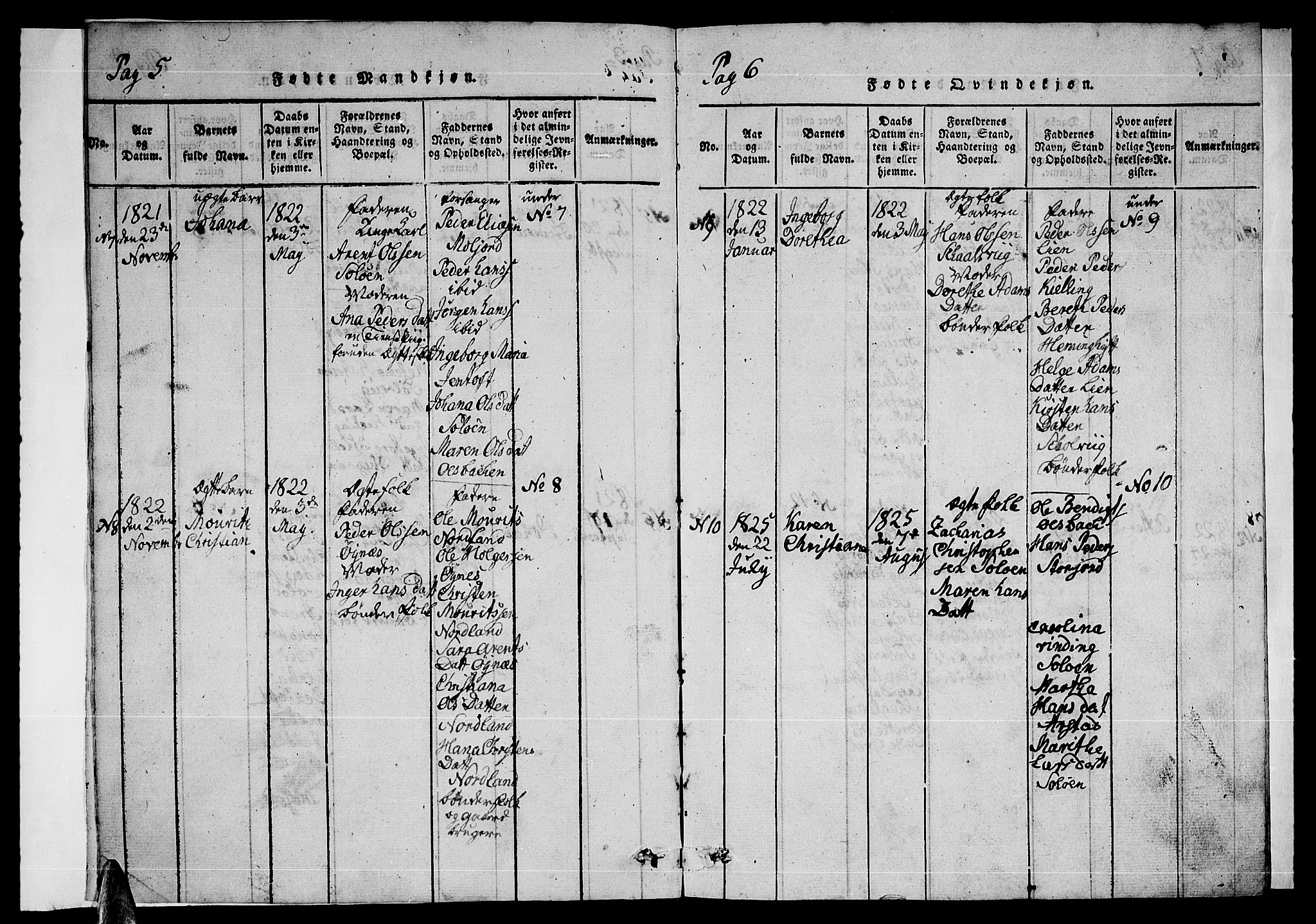 Ministerialprotokoller, klokkerbøker og fødselsregistre - Nordland, AV/SAT-A-1459/846/L0651: Klokkerbok nr. 846C01, 1821-1841, s. 5-6