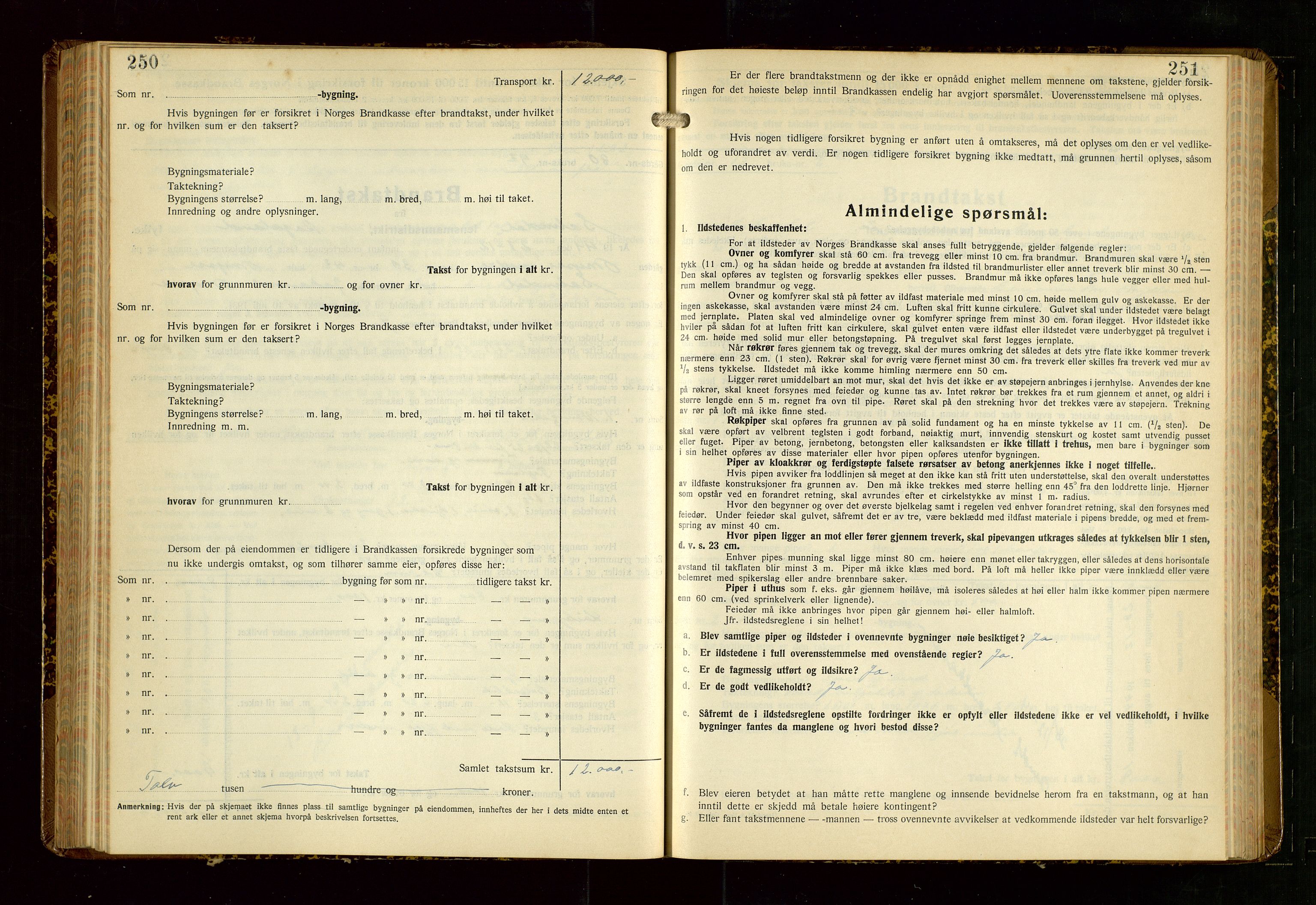 Sokndal lensmannskontor, AV/SAST-A-100417/Gob/L0008: "Brandtakst-Protokoll", 1937-1955, s. 250-251