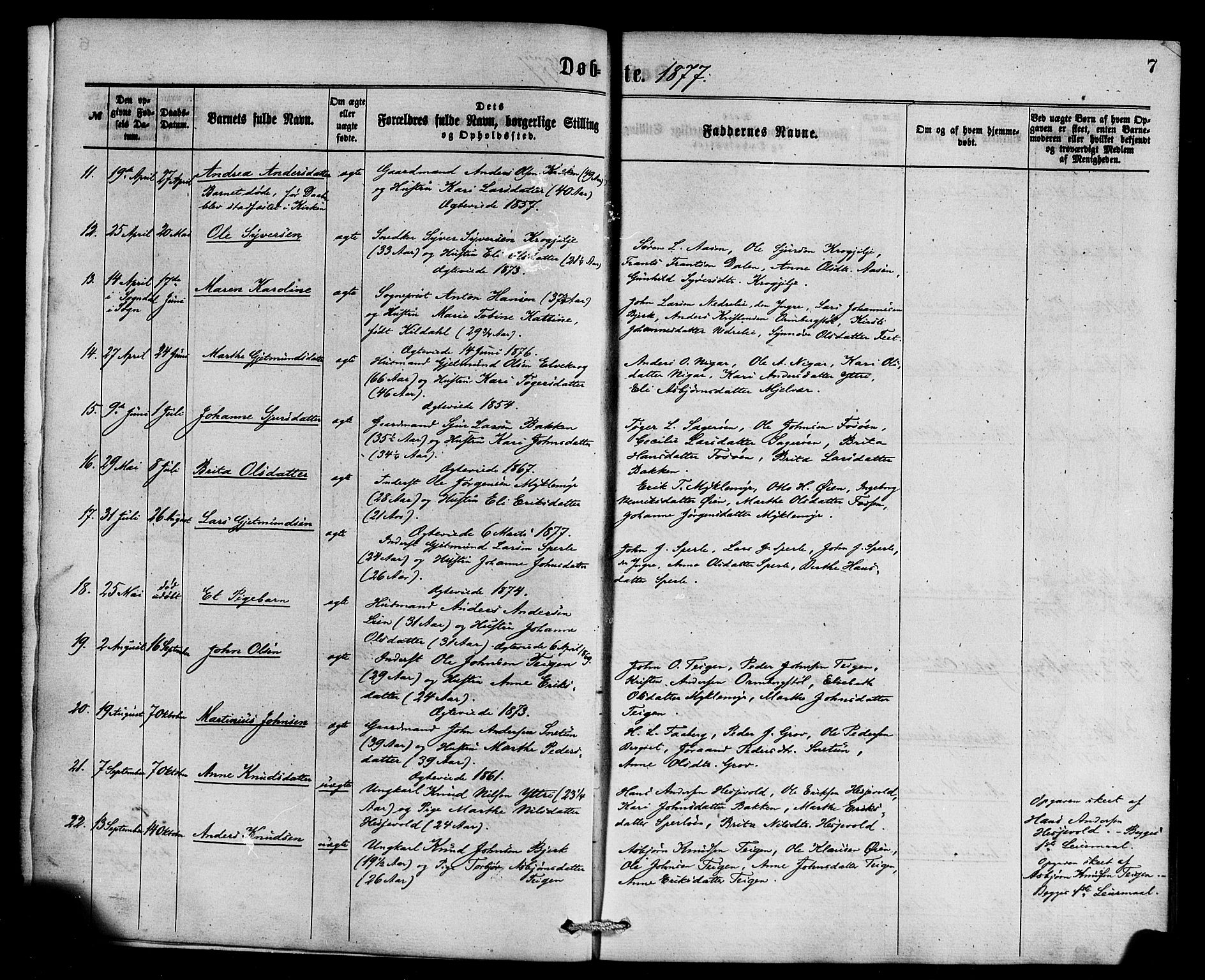 Jostedal sokneprestembete, AV/SAB-A-80601/H/Haa/Haaa/L0006: Ministerialbok nr. A 6, 1877-1886, s. 7