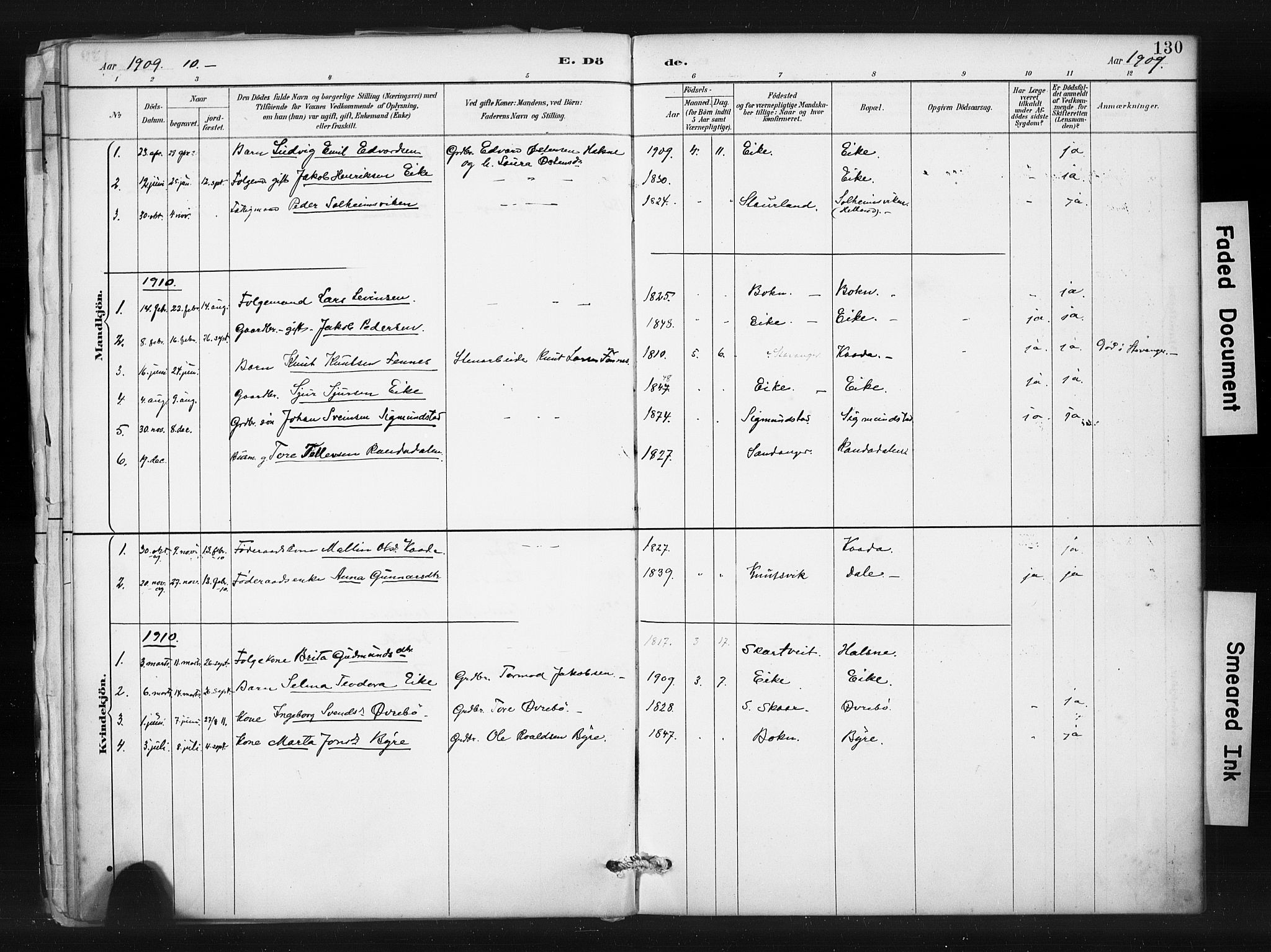 Hjelmeland sokneprestkontor, AV/SAST-A-101843/01/IV/L0015: Ministerialbok nr. A 15, 1887-1910, s. 130