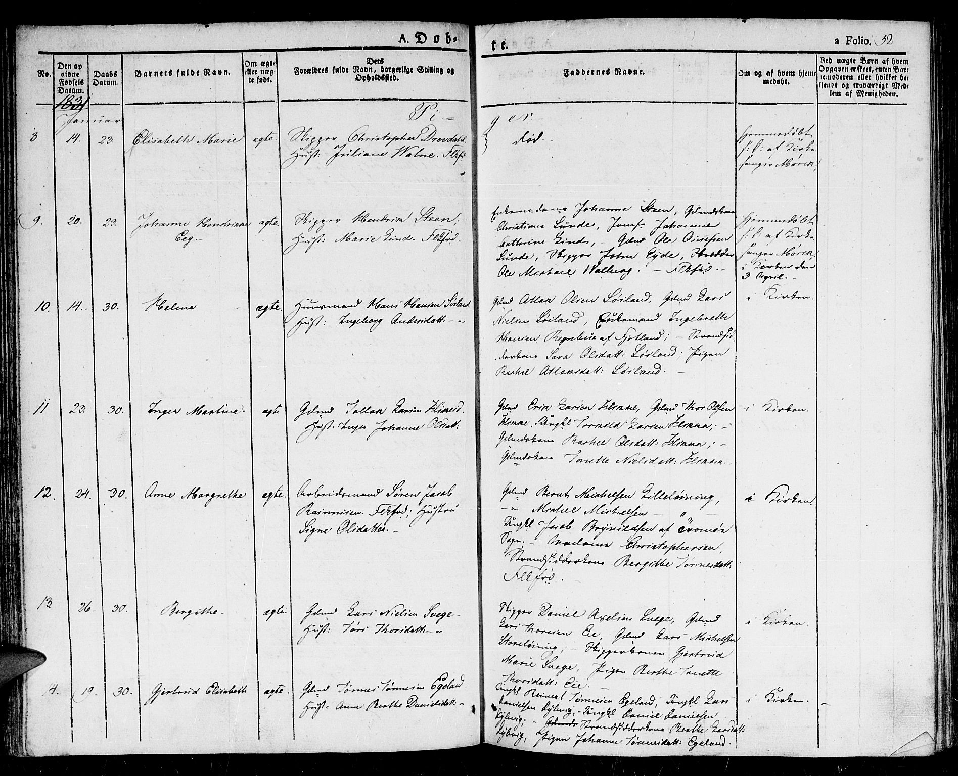 Flekkefjord sokneprestkontor, AV/SAK-1111-0012/F/Fb/Fbc/L0004: Klokkerbok nr. B 4, 1827-1846, s. 52