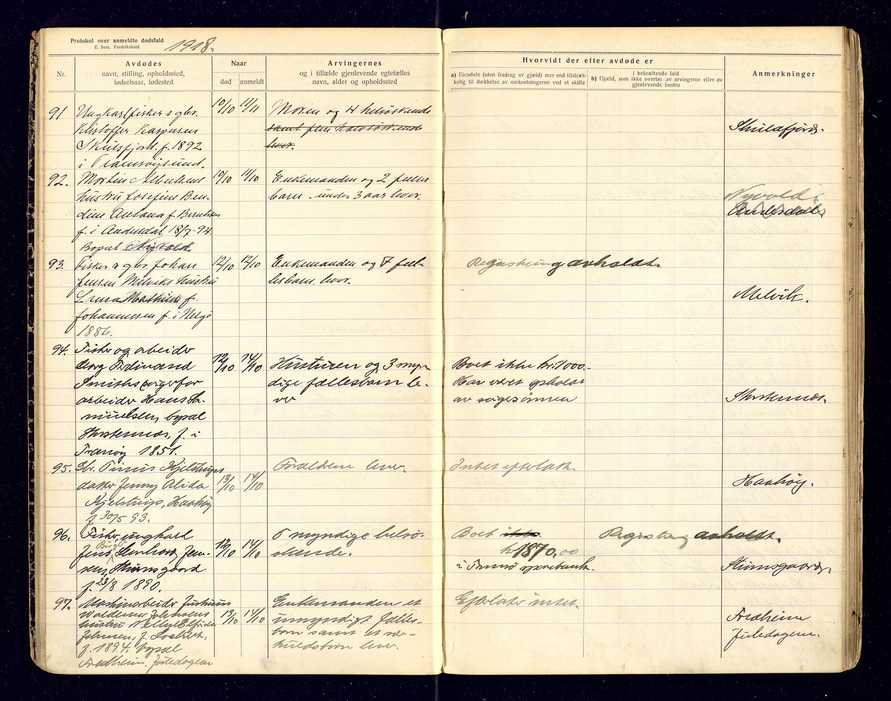 Tromsøysund lensmannskontor, SATØ/SATØ-12/F/Fh/Fha/L0573: Dødsfallsprotokoller, 1918-1927